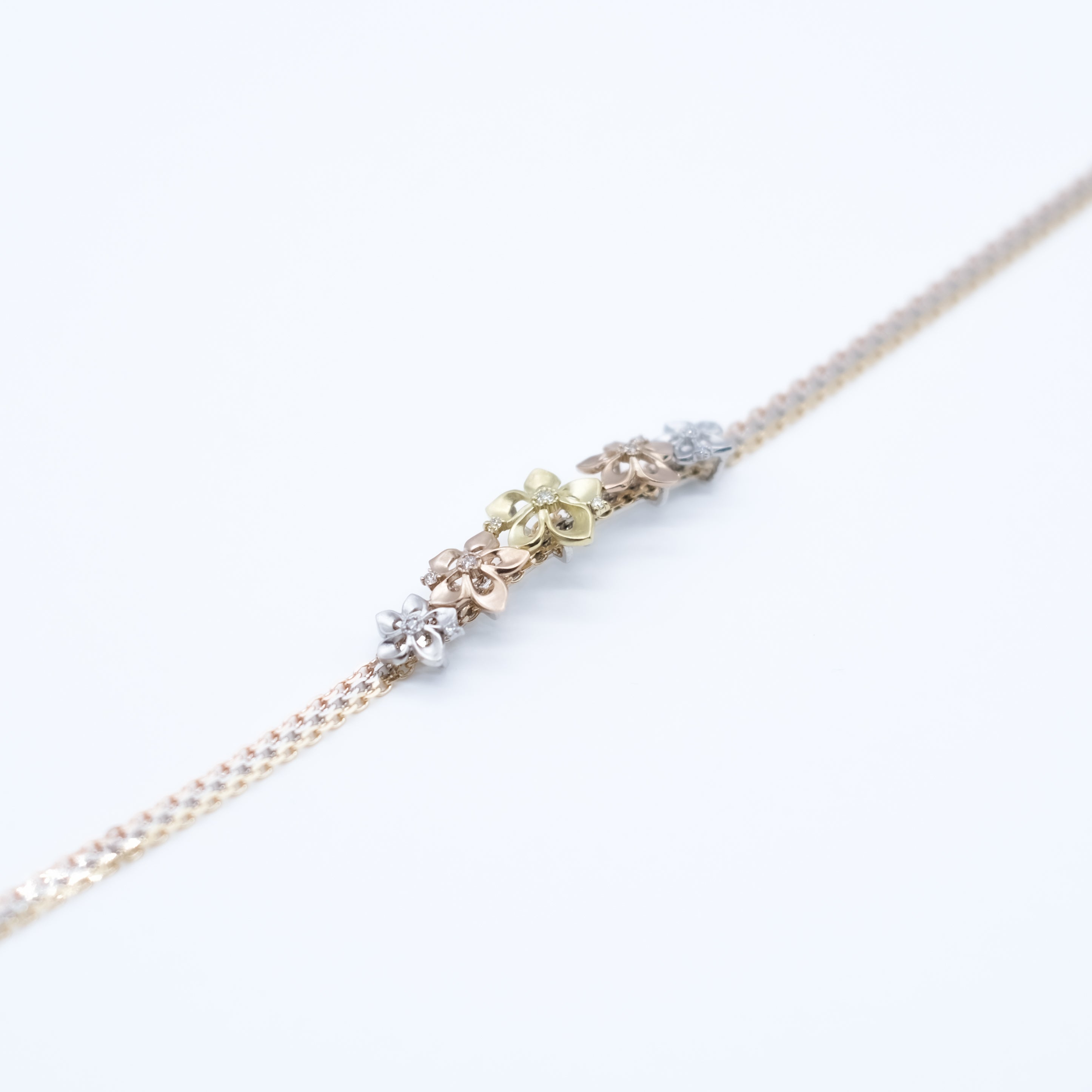 【限定3点】 ダイヤモンド K18/プラチナブレスレット(スリーカラー/フラワーモチーフ/鑑別書付)《25V00203》