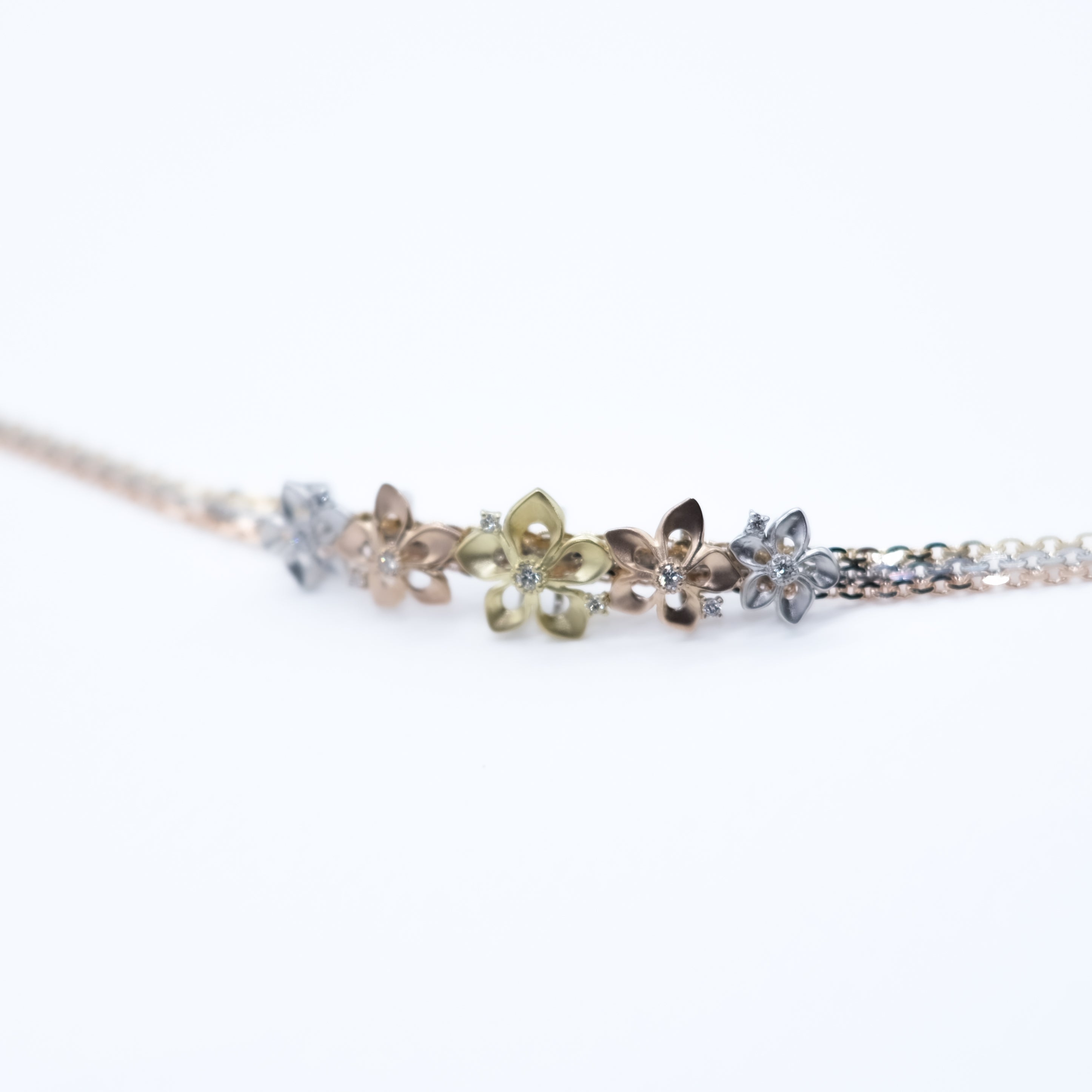 【限定3点】 ダイヤモンド K18/プラチナブレスレット(スリーカラー/フラワーモチーフ/鑑別書付)《25V00203》