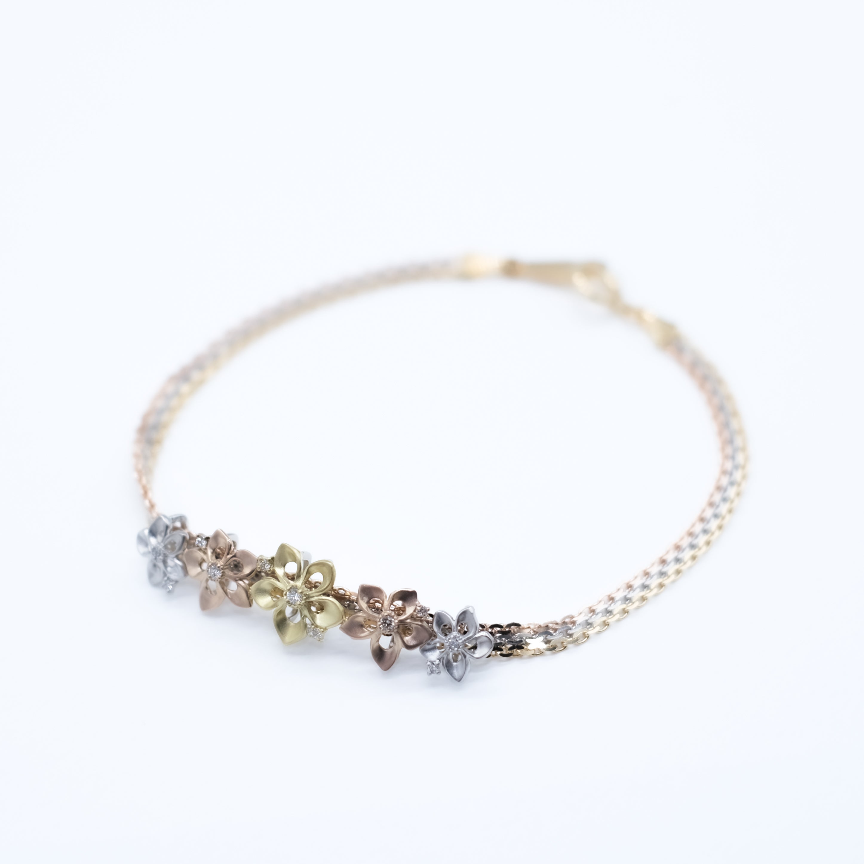 【限定3点】 ダイヤモンド K18/プラチナブレスレット(スリーカラー/フラワーモチーフ/鑑別書付)《25V00203》