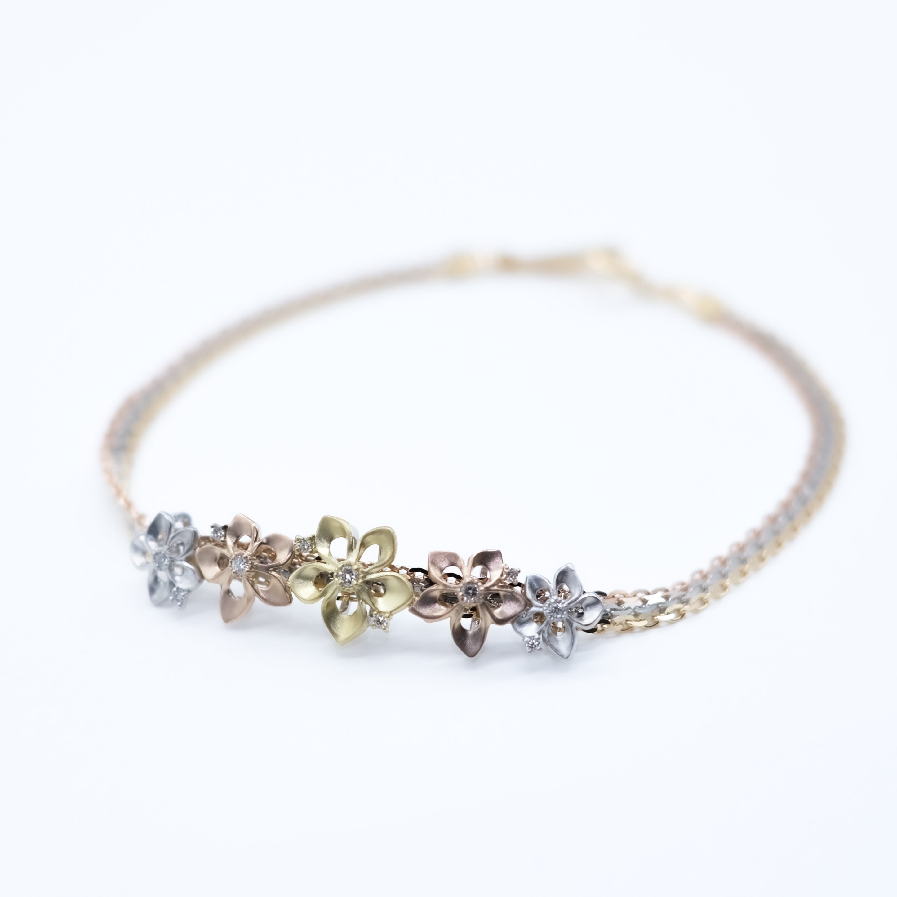 【限定3点】 ダイヤモンド K18/プラチナブレスレット(スリーカラー/フラワーモチーフ/鑑別書付)《25V00203》