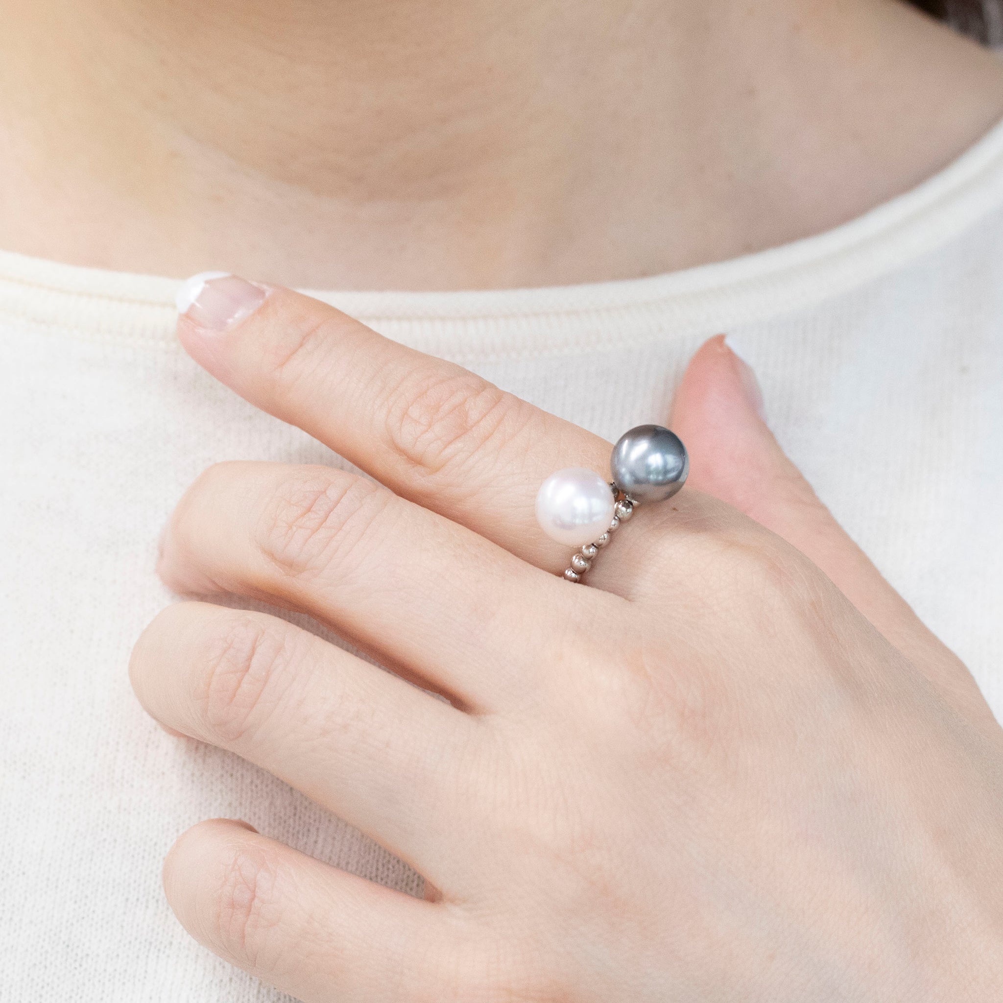 パール プラチナリング(黒蝶真珠/8mm/アコヤ真珠/8mm/フリーサイズ/6月誕生石)《25V00301》