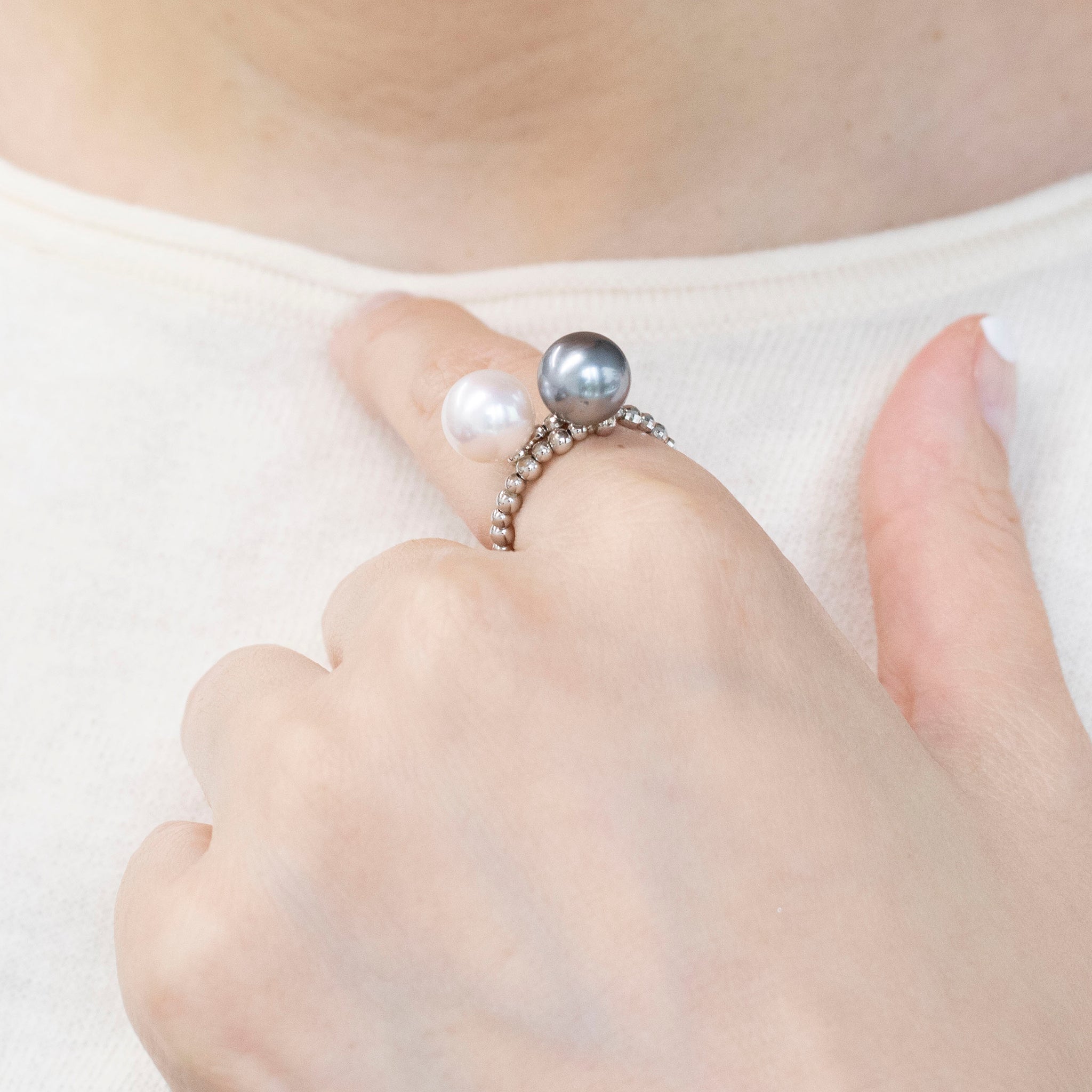 パール プラチナリング(黒蝶真珠/8mm/アコヤ真珠/8mm/フリーサイズ/6月