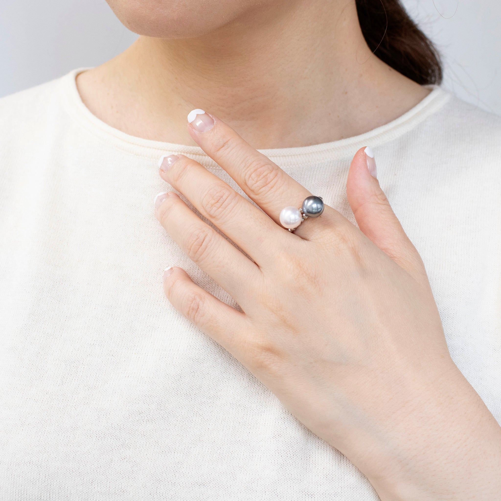 パール プラチナリング(黒蝶真珠/8mm/アコヤ真珠/8mm/フリーサイズ/6月誕生石)《25V00301》