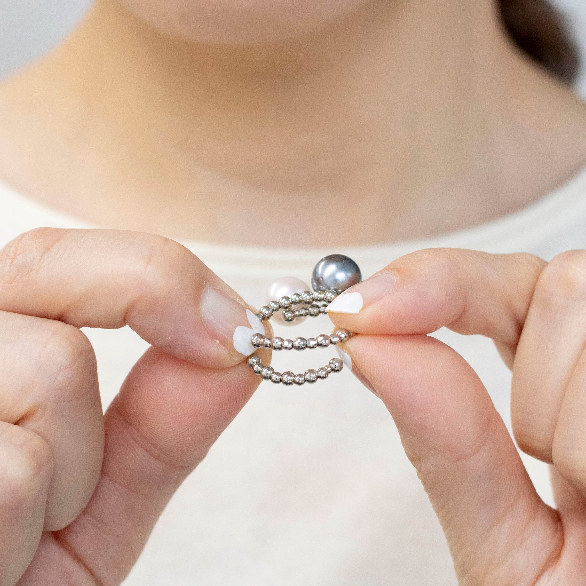 パール プラチナリング(黒蝶真珠/8mm/アコヤ真珠/8mm/フリーサイズ/6月誕生石)《25V00301》