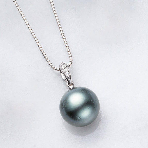 パール/ダイヤモンド プラチナネックレス(黒蝶真珠/10mm/6月誕生石