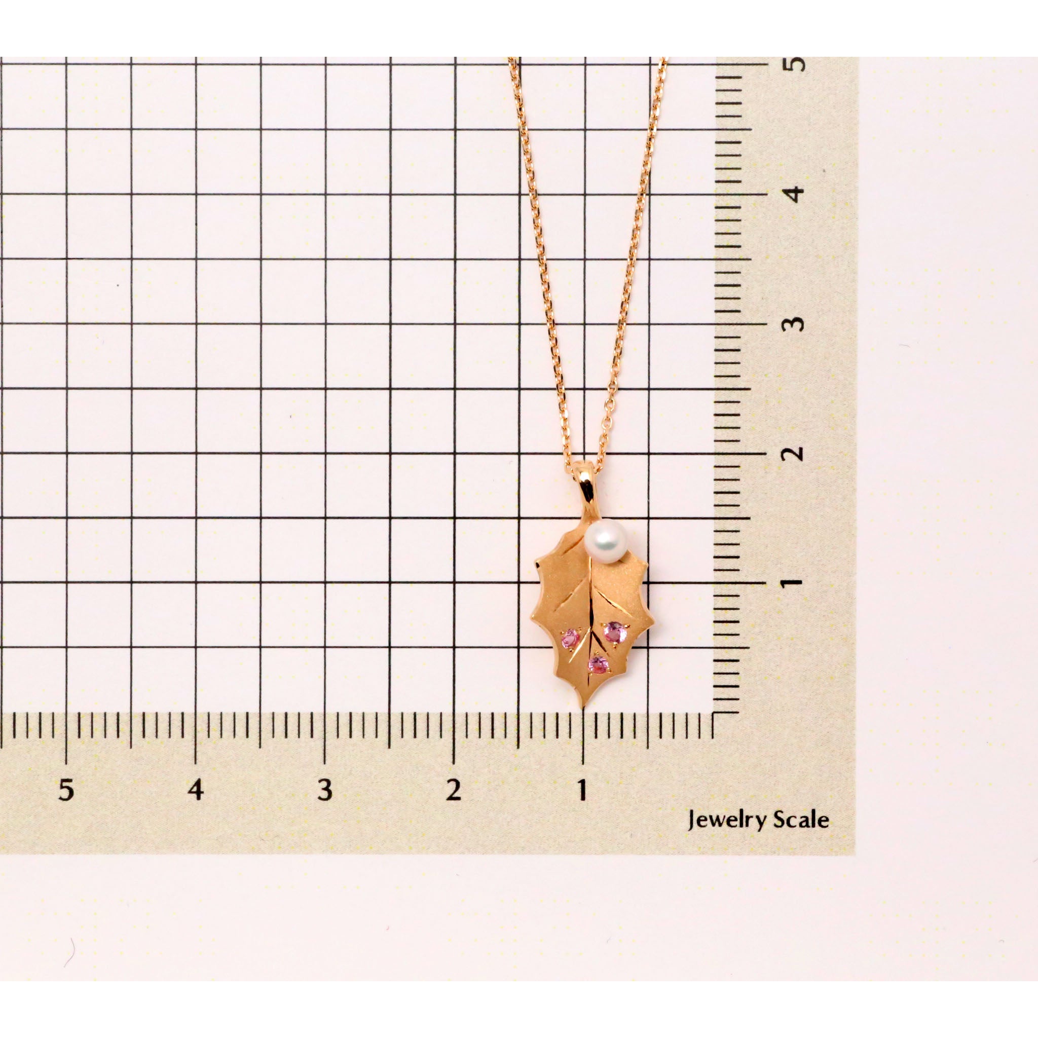 パール/ピンクサファイア K18ネックレス(アコヤ真珠/ヒイラギモチーフ/6月誕生石/鑑別書付)《25V00407》