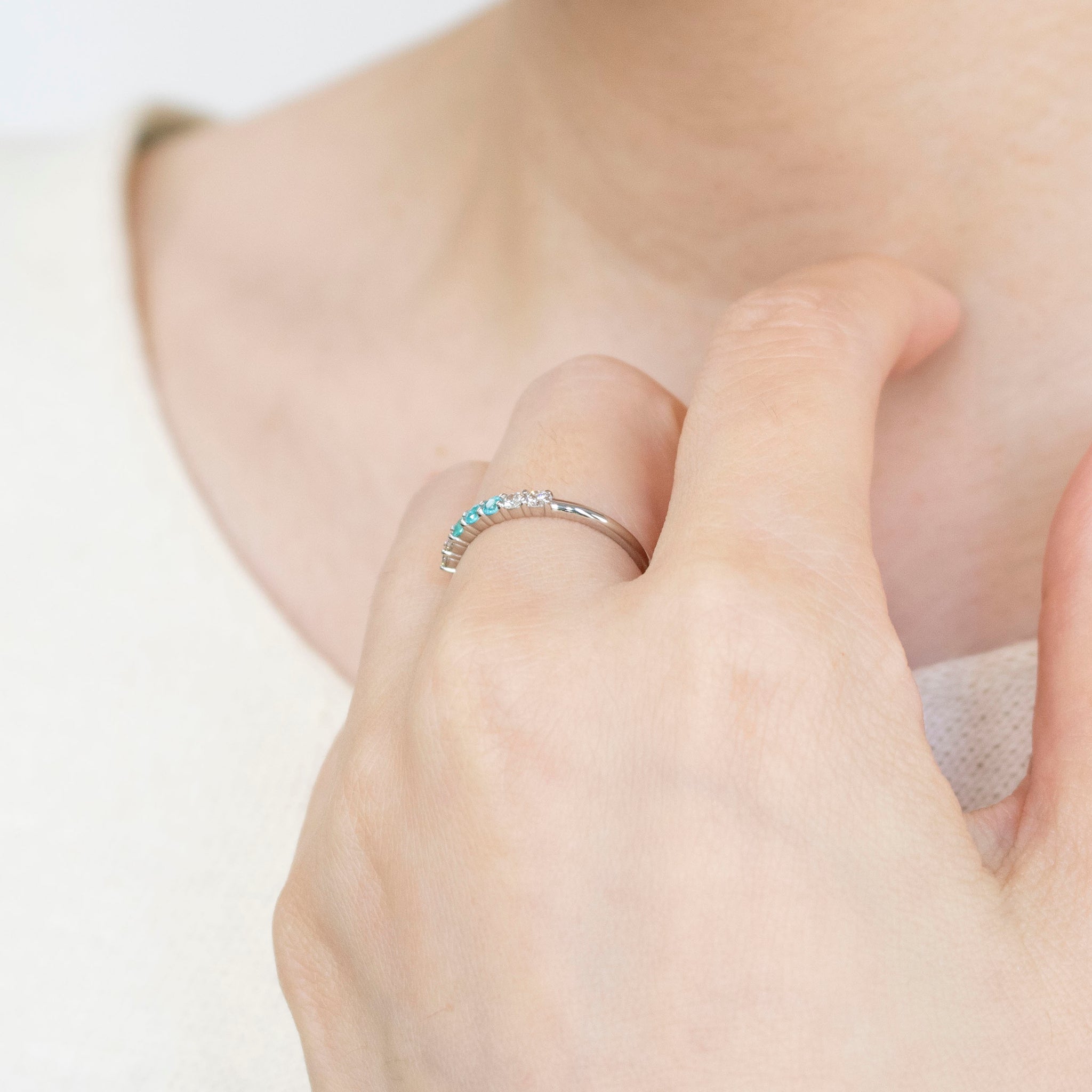 パライバトルマリン/ダイヤモンド プラチナリング(10月誕生石