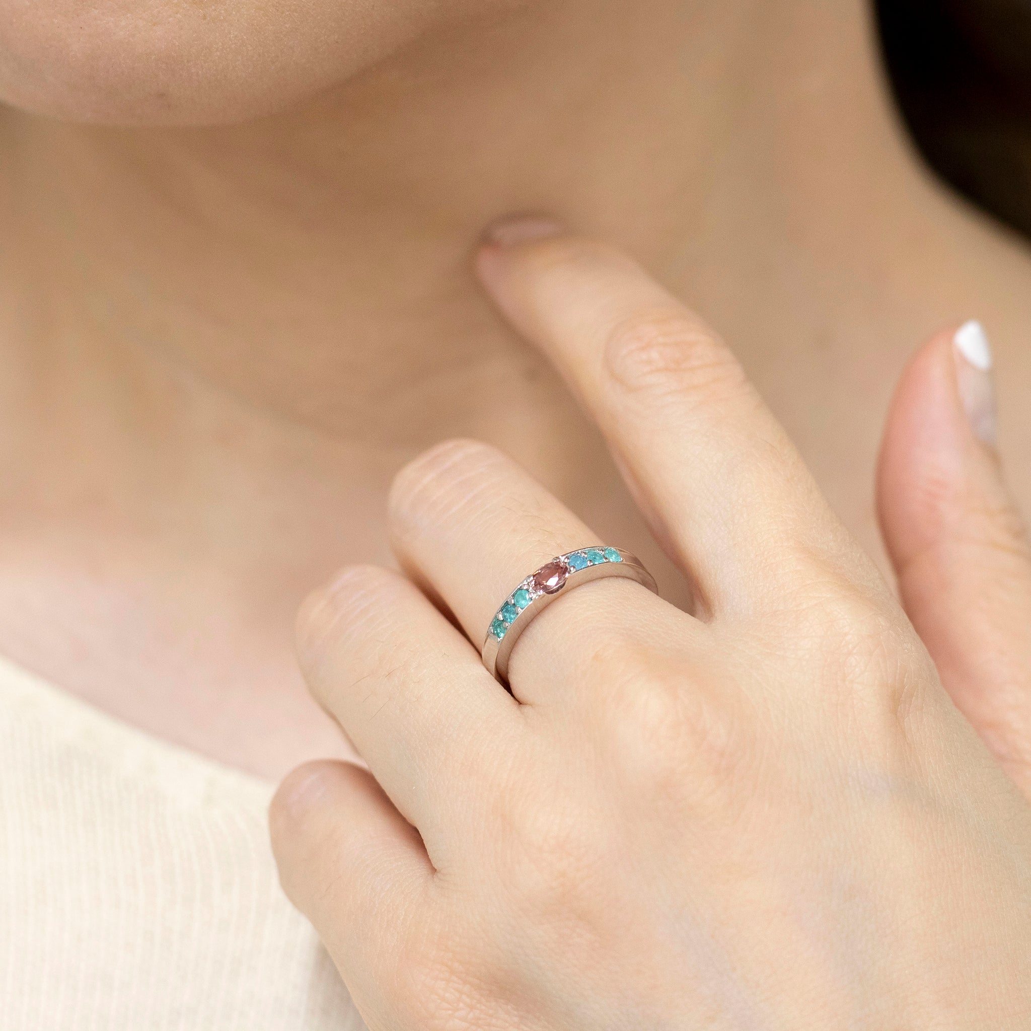 パパラチアサファイア/パライバトルマリン プラチナリング(9月誕生石/鑑別書付)《25V00502》