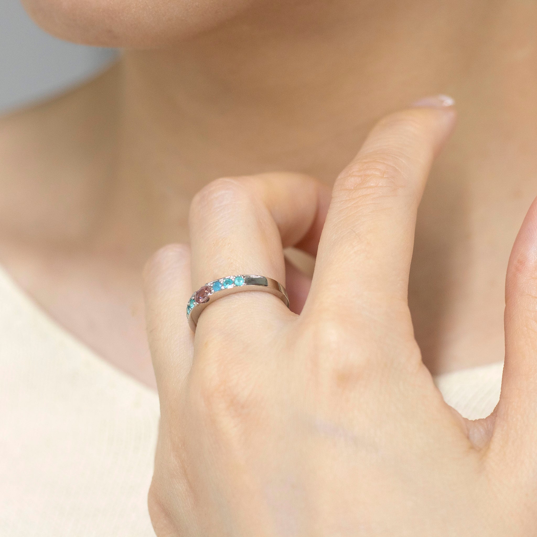 パパラチアサファイア/パライバトルマリン プラチナリング(9月誕生石