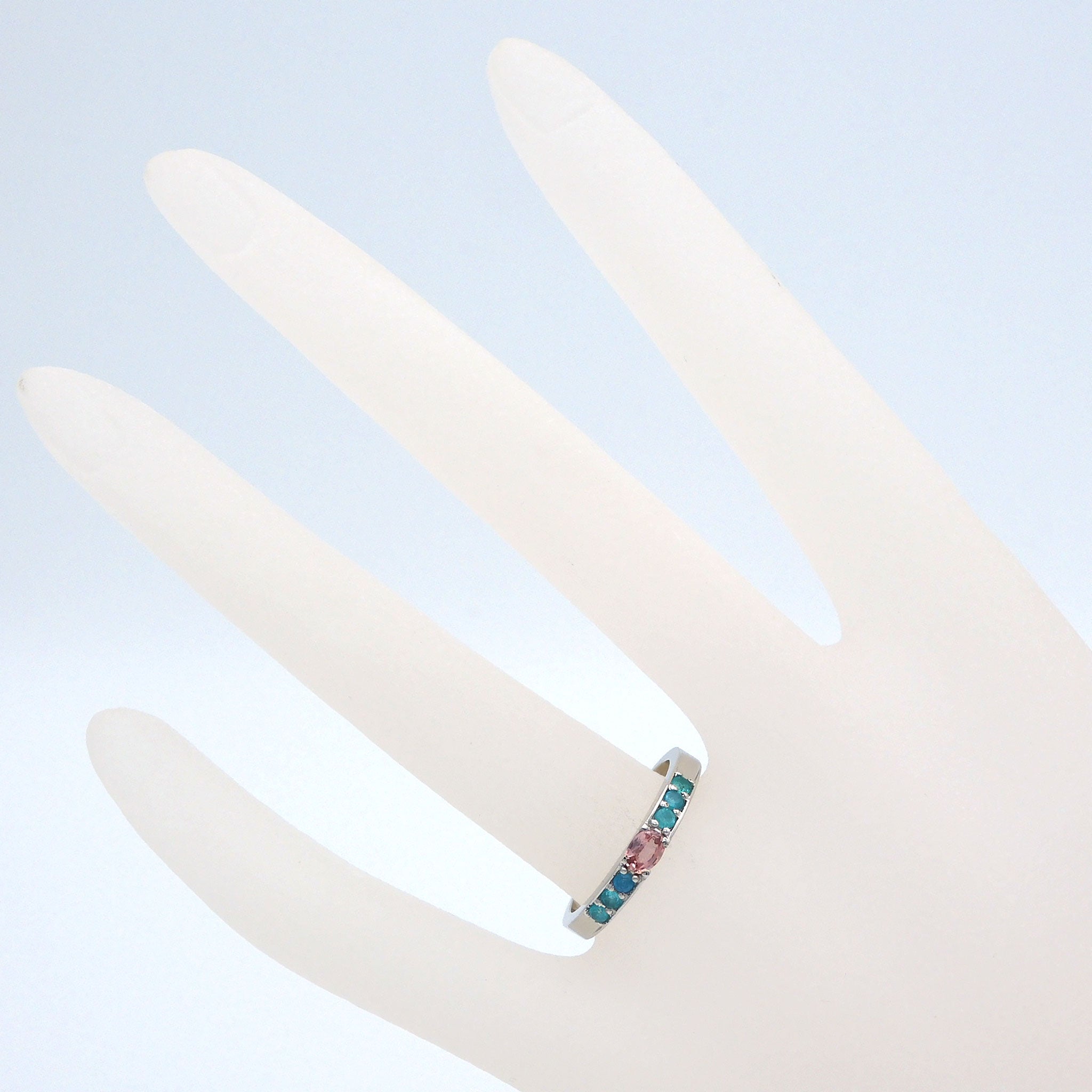 パパラチアサファイア/パライバトルマリン プラチナリング(9月誕生石/鑑別書付)《25V00502》