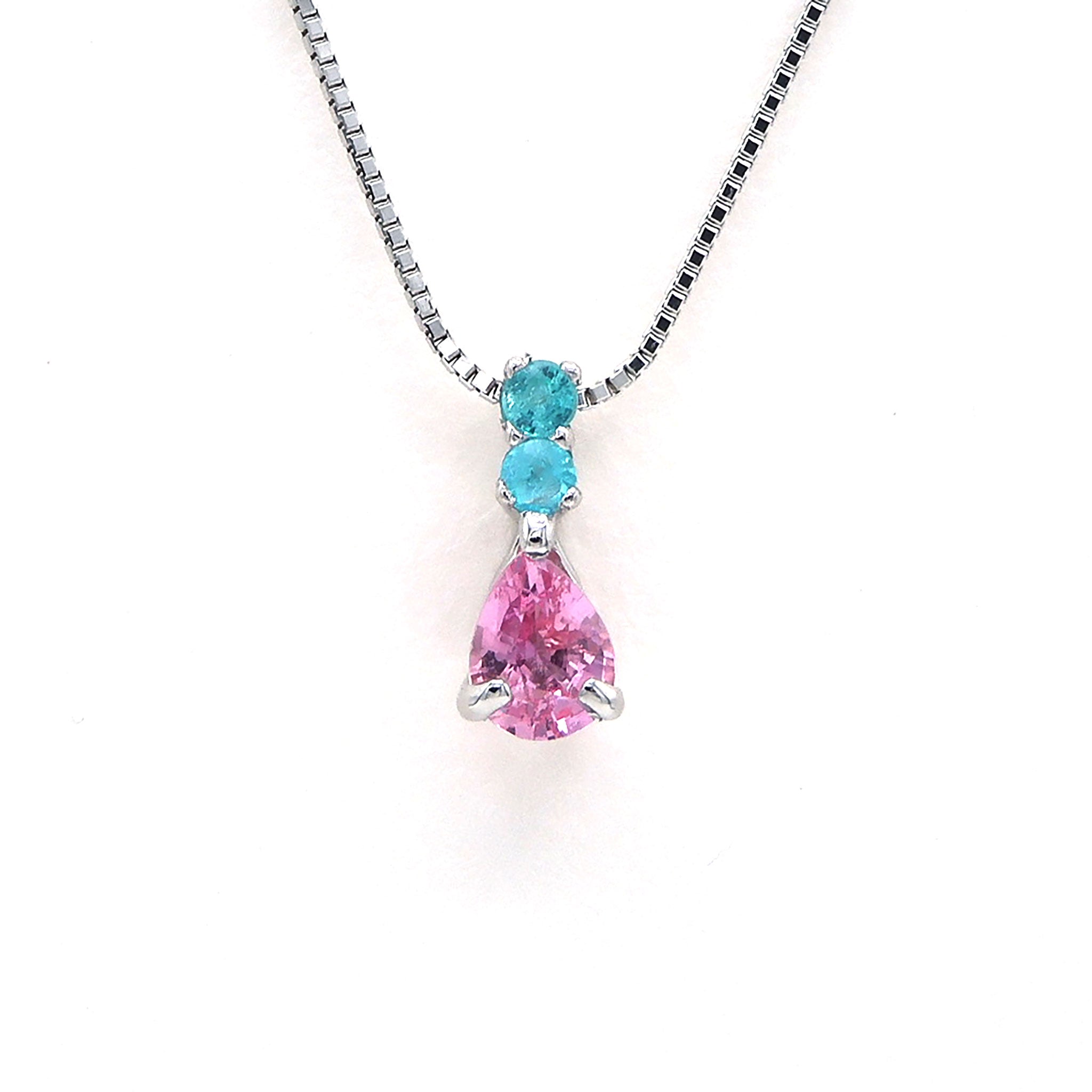 パパラチアサファイア/パライバトルマリン プラチナネックレス(9月誕生石/鑑別書付)《25V00503》