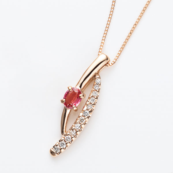 ご予約【世界三大希少石♥多色性のキラキラコーラルレッド】パパラチア ネックレス 非加熱パパラチャサファイア0.56ctプラチナネックレスダイヤ0.28ct付