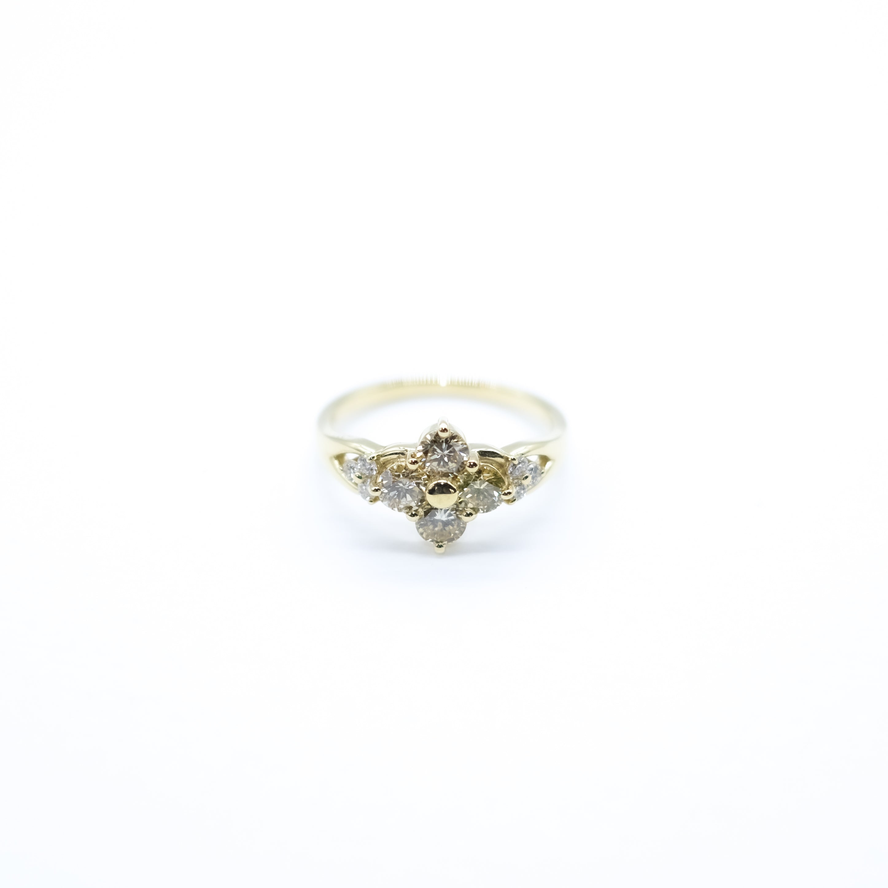 【限定3点】ダイヤモンド K18リング(計1.0カラット/イエロー系/フラワーモチーフ/4月誕生石/鑑別書付)《25V00607》