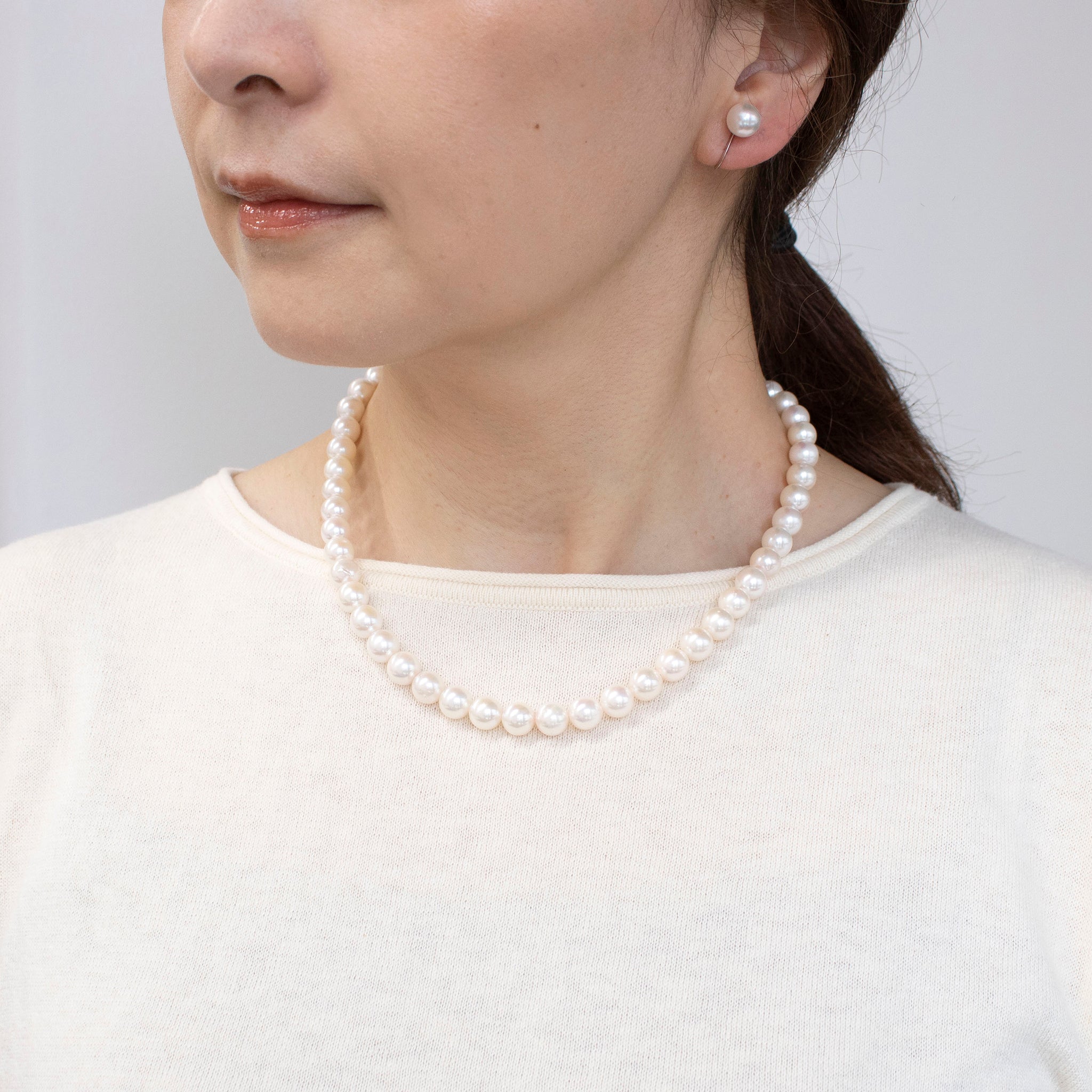 【限定6点】パール ネックレス＆イヤリング(アコヤ真珠/8mm/2点セット/6月誕生石/鑑別書付)《25V00701-E》