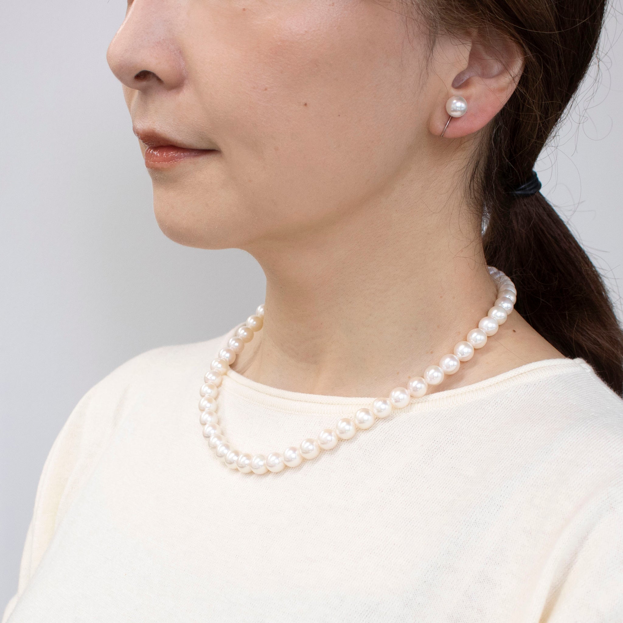 【限定6点】パール ネックレス＆イヤリング(アコヤ真珠/8mm/2点セット/6月誕生石/鑑別書付)《25V00701-E》