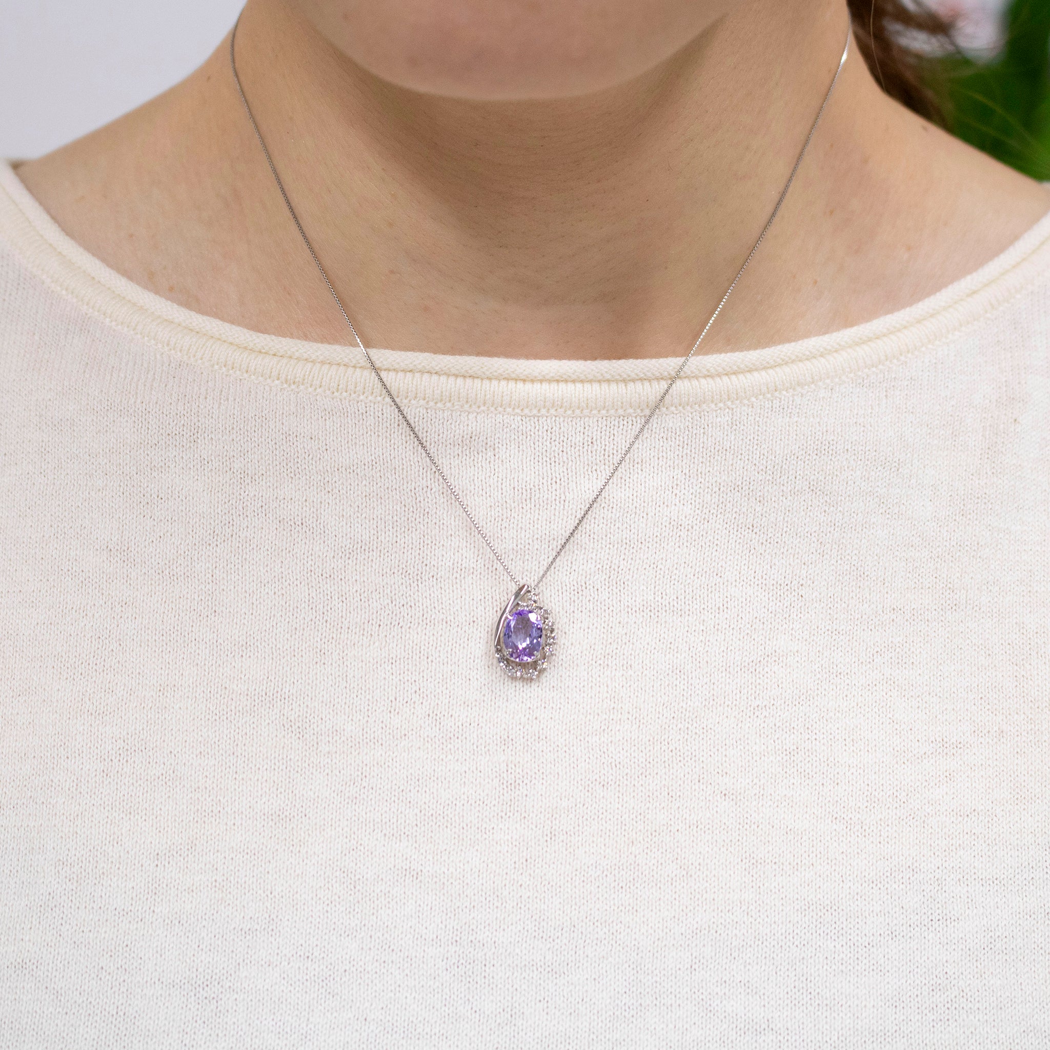 ゾイサイト/ダイヤモンド プラチナネックレス(鑑別書付)《25V00702》