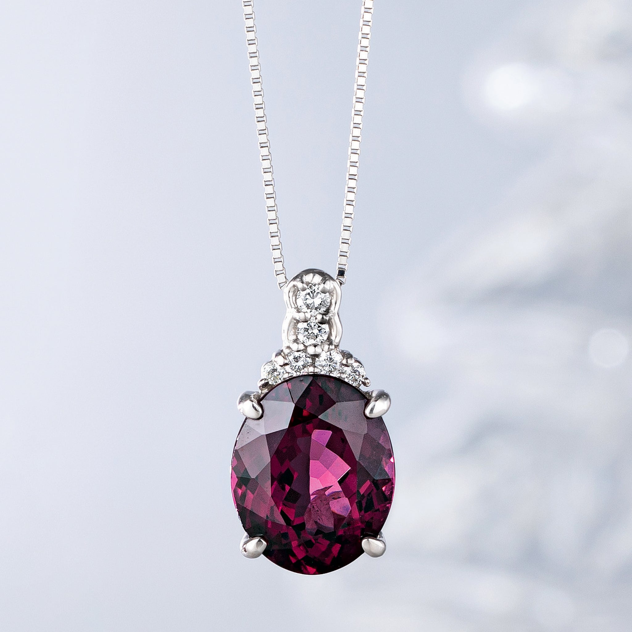 限定1点】ロードライトガーネット/ダイヤモンド プラチナネックレス