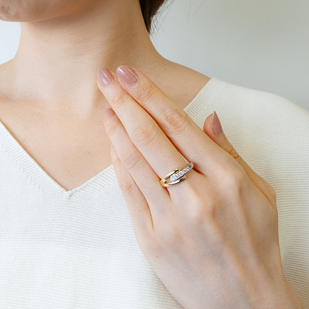 ダイヤモンド K18/プラチナリング(Sサイズ/フリーサイズ/4月誕生石)《25V00806-S》