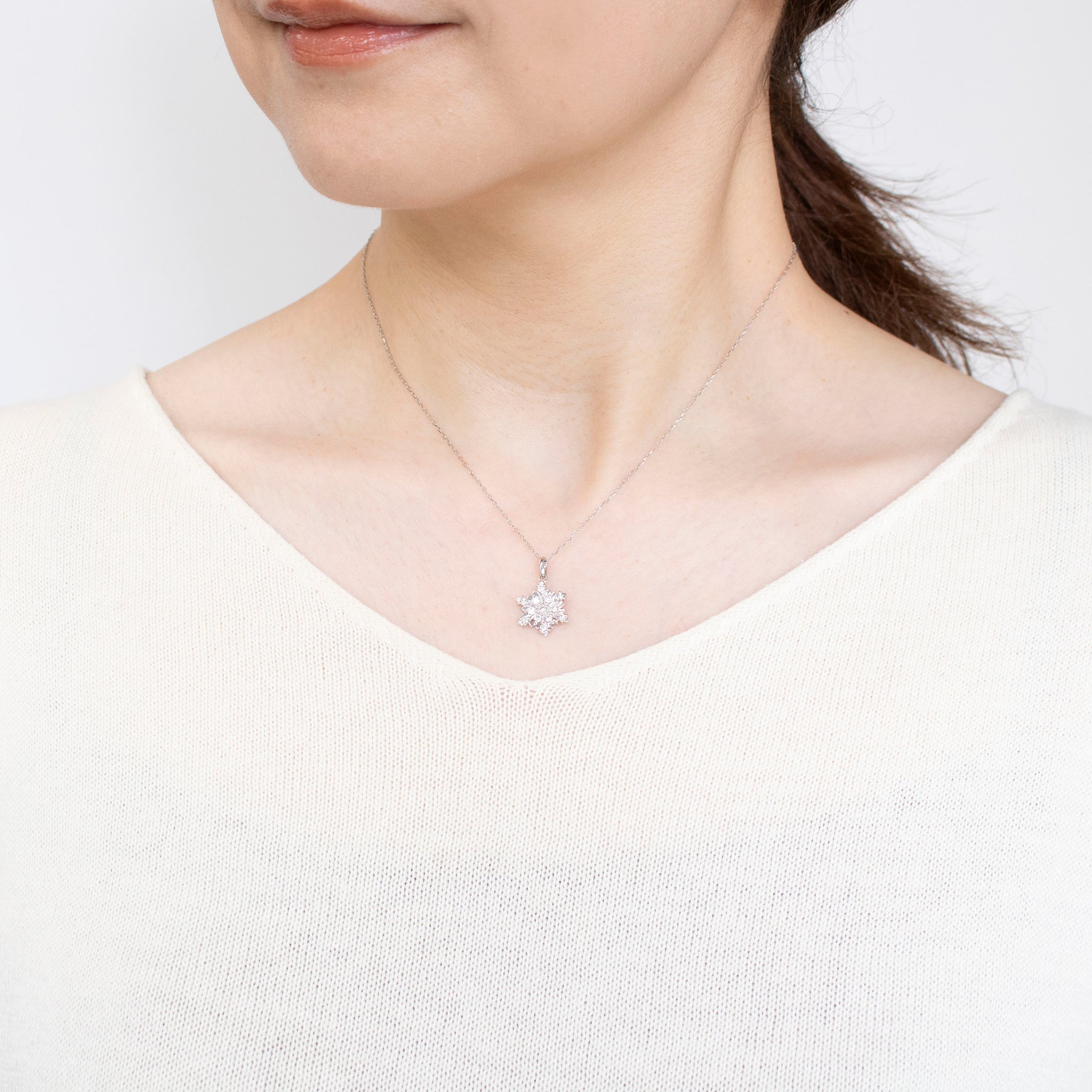 ダイヤモンド プラチナネックレス(雪の結晶モチーフ/4月誕生石)《25V01202》