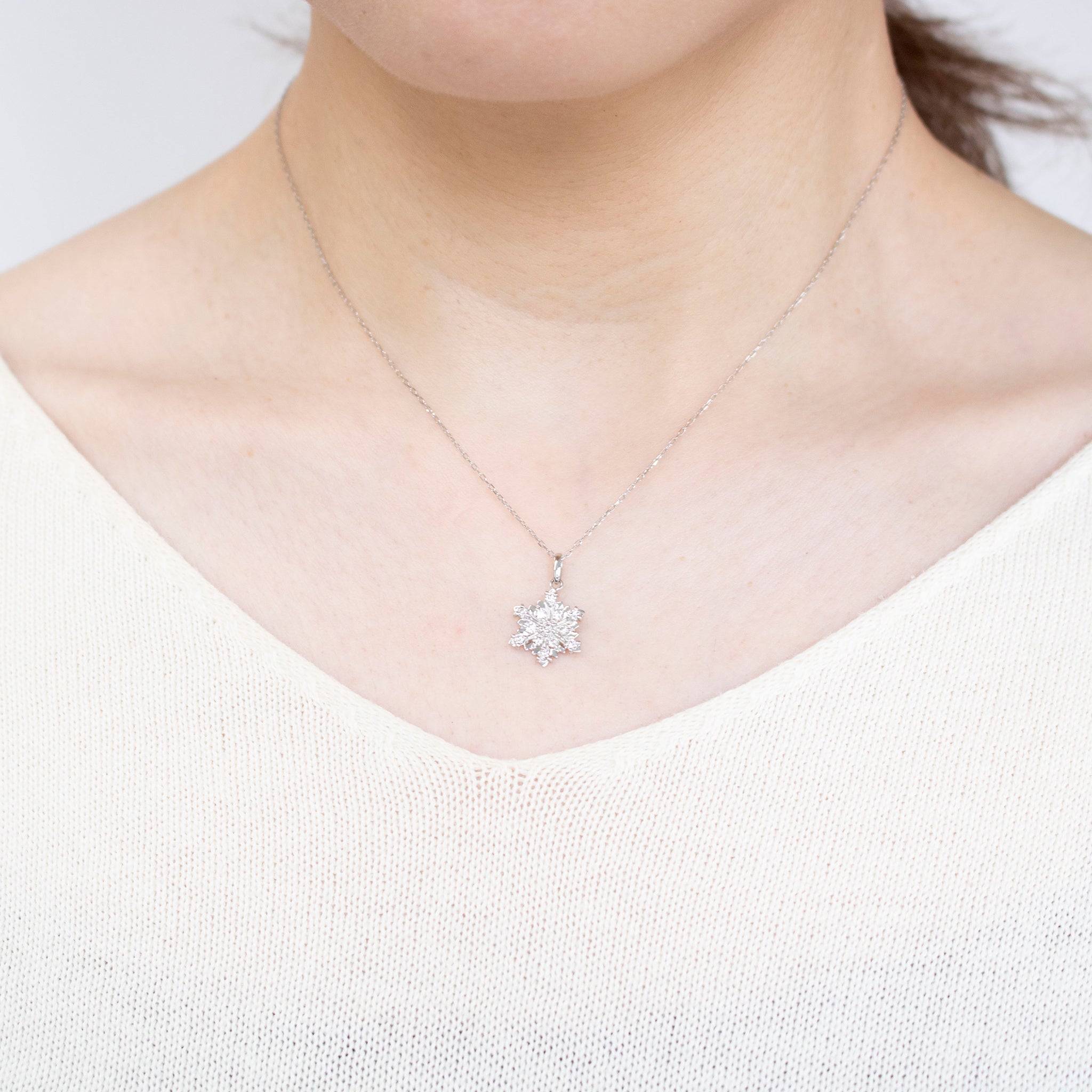 ダイヤモンド プラチナネックレス(雪の結晶モチーフ/4月誕生石)《25V01202》