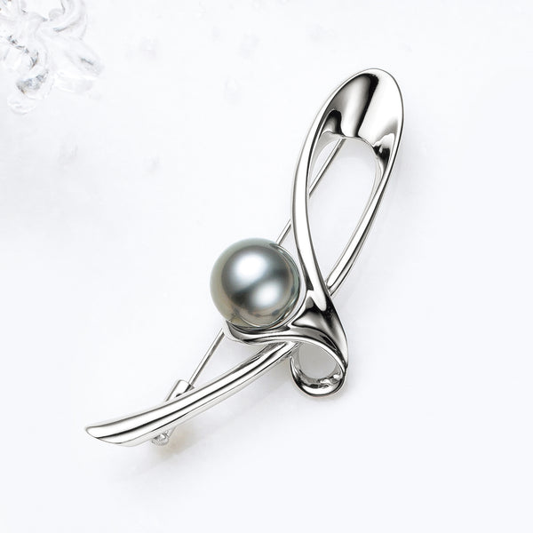 パール シルバーブローチ(黒蝶真珠/10mm/6月誕生石)《25V01204