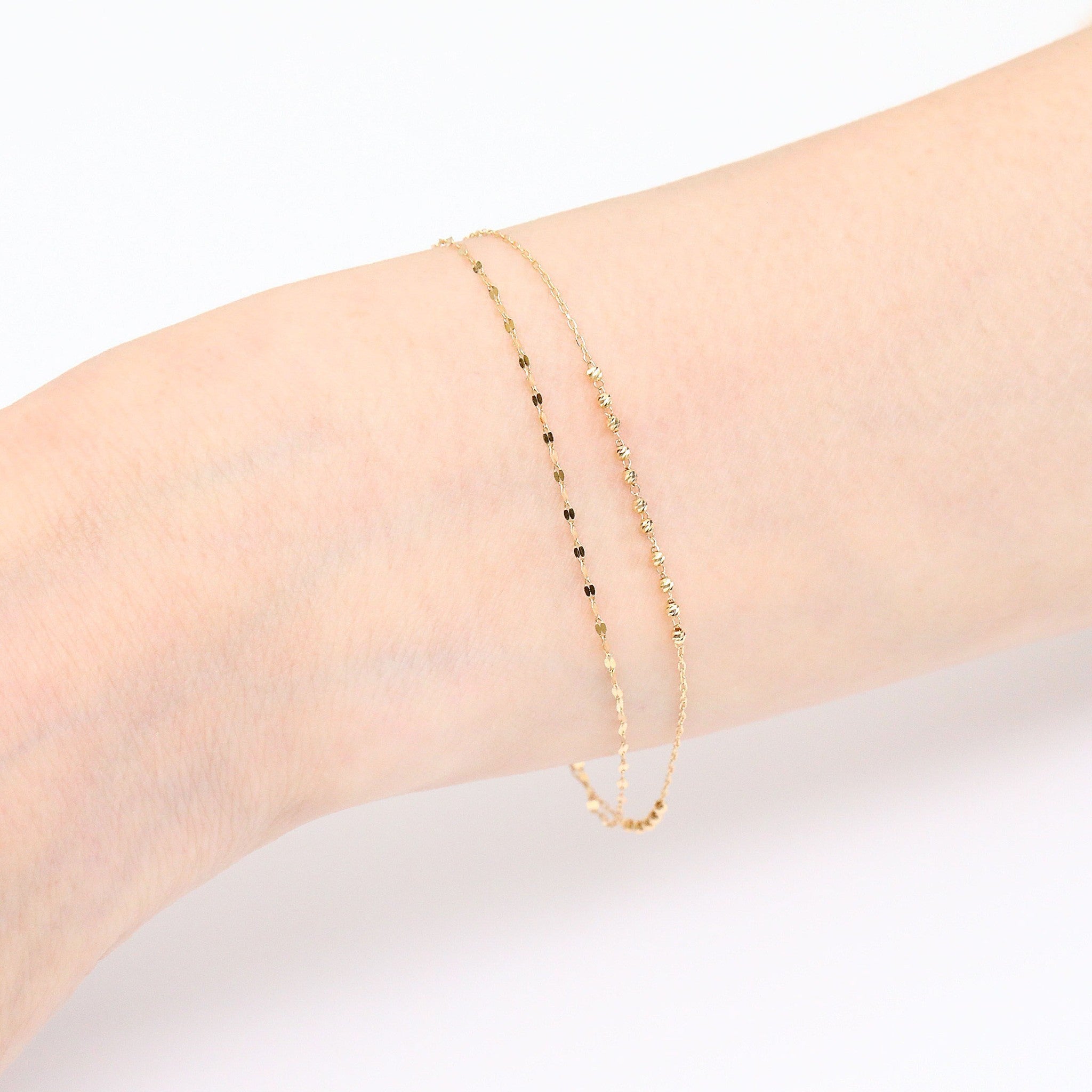 k18ゴールド2連ブレスレット　カットボール装飾　レディース 18金 ブレスレット K18 ゴールド 18k カットボール 約17cm 2連 ( 誕生