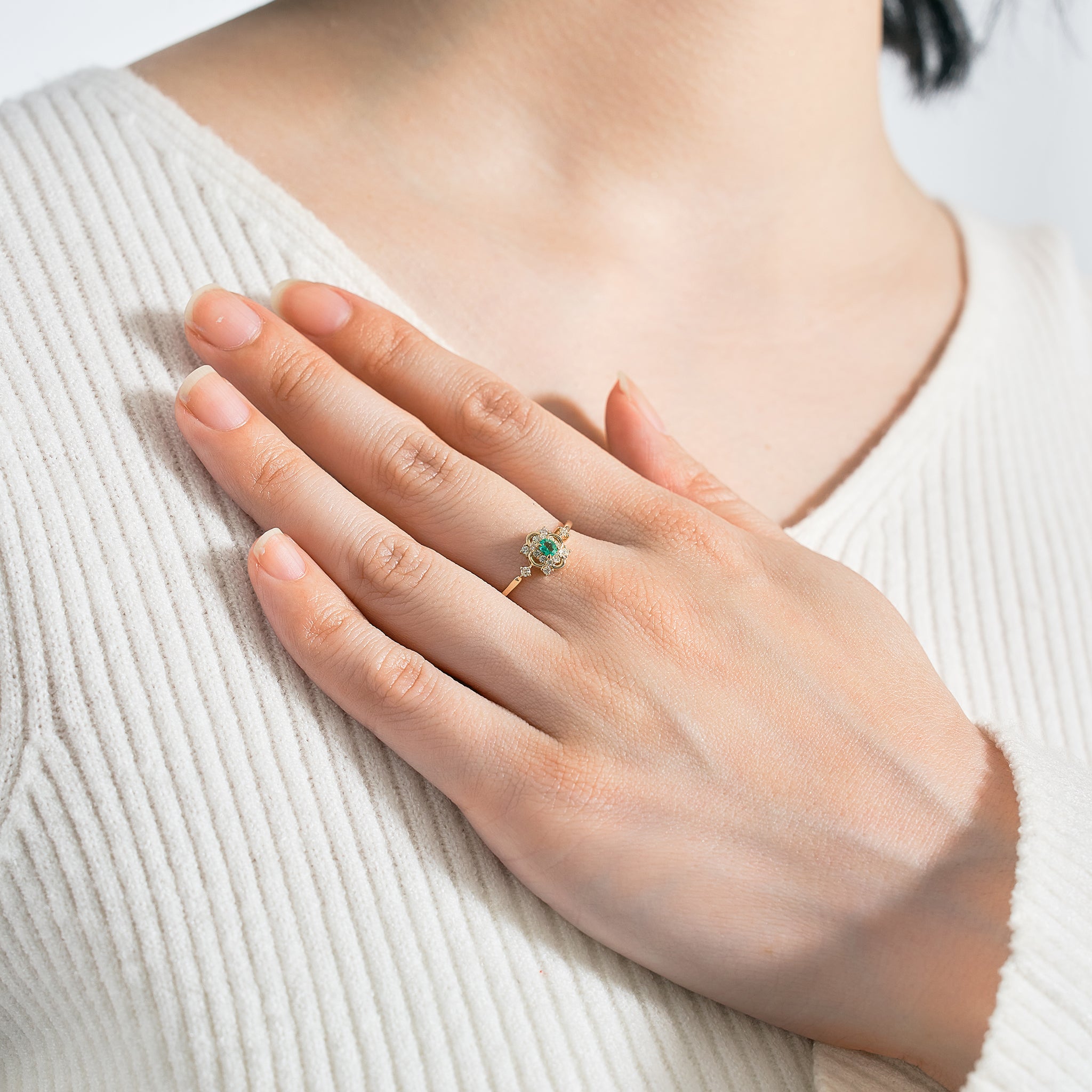 エメラルド/ダイヤモンド K18リング(5月誕生石)《25V01306》