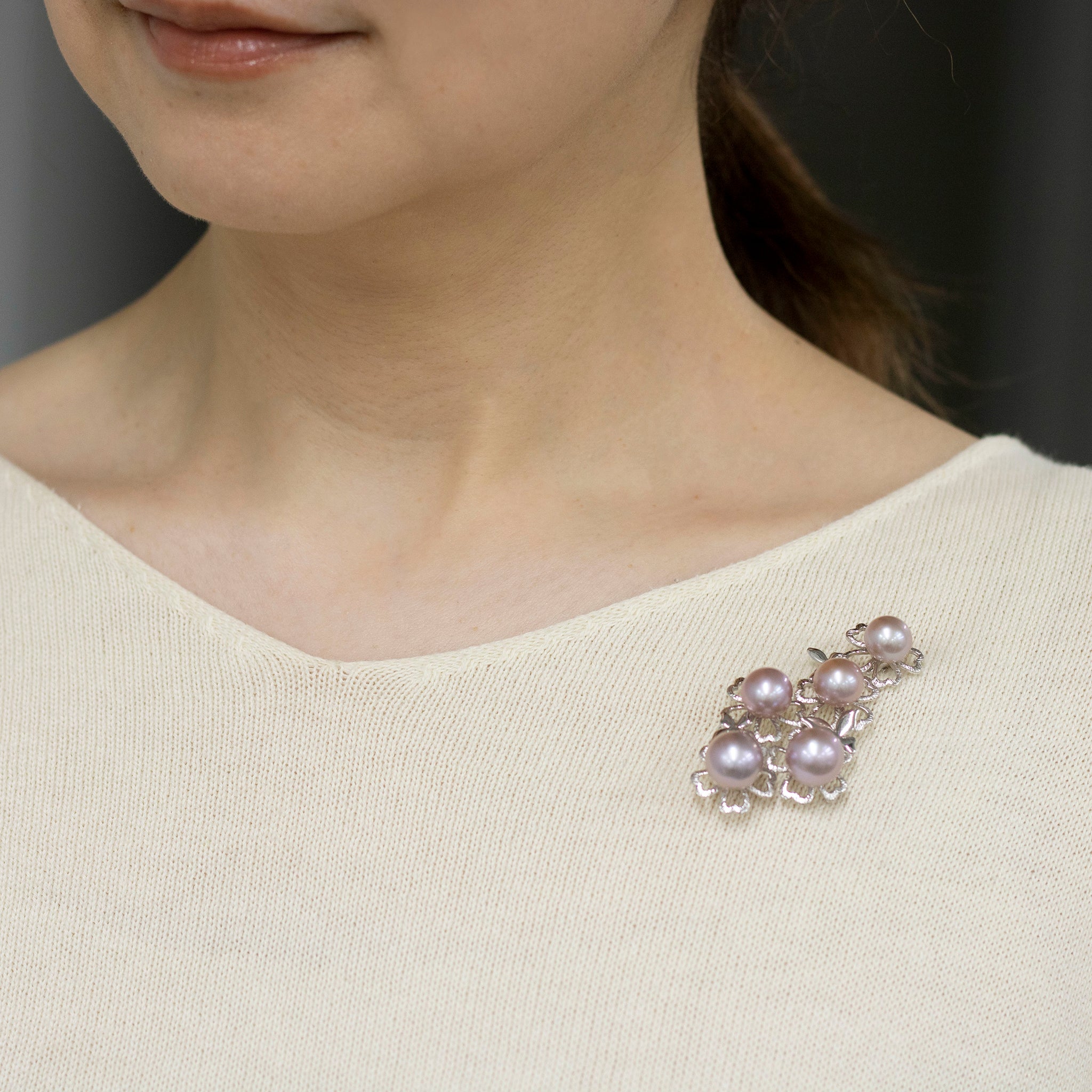 パール シルバーブローチ兼ペンダントトップ(淡水真珠/9mm・10mm/ピンクパープル系/フラワーモチーフ/6月誕生石)《25V01507》