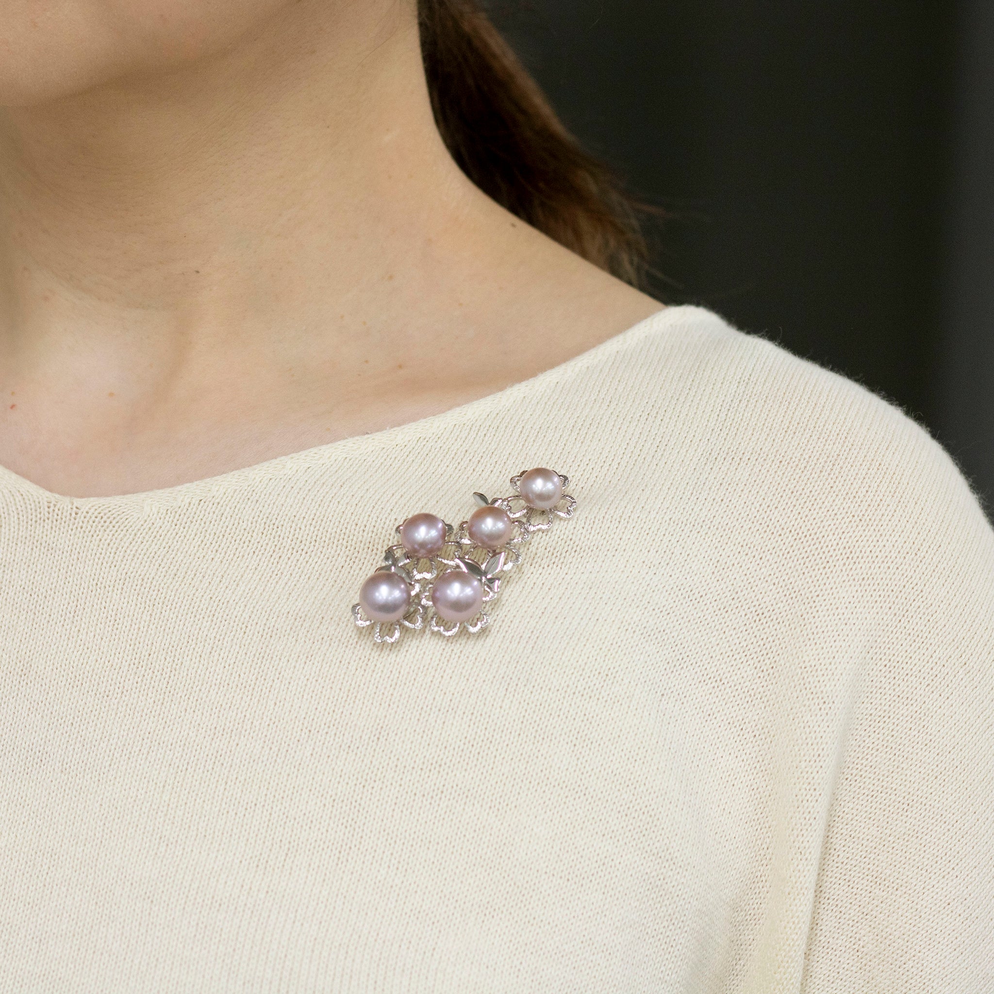 パール シルバーブローチ兼ペンダントトップ(淡水真珠/9mm・10mm/ピンクパープル系/フラワーモチーフ/6月誕生石)《25V01507》