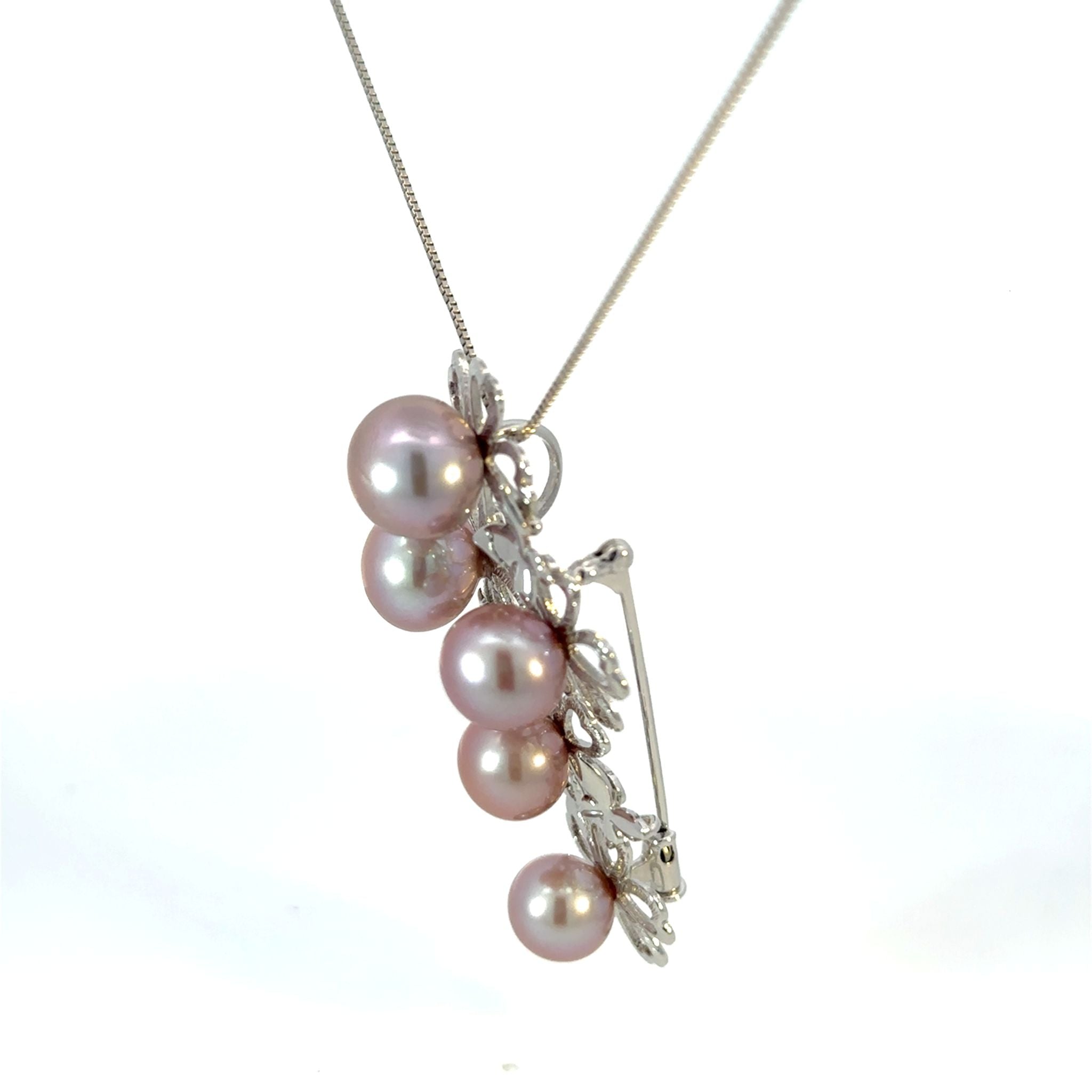 パール シルバーブローチ兼ペンダントトップ(淡水真珠/9mm・10mm/ピンクパープル系/フラワーモチーフ/6月誕生石)《25V01507》