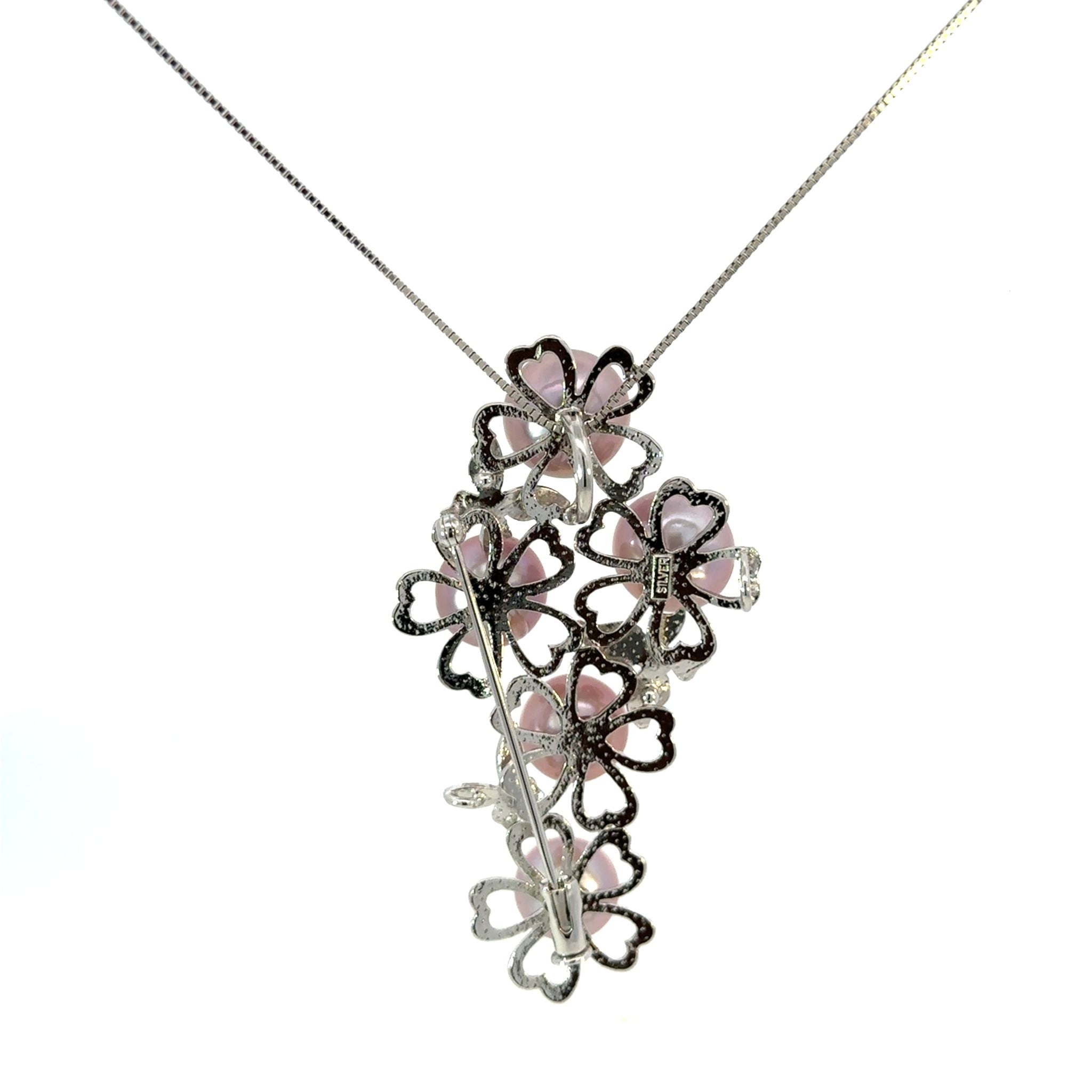 パール シルバーブローチ兼ペンダントトップ(淡水真珠/9mm・10mm/ピンクパープル系/フラワーモチーフ/6月誕生石)《25V01507》