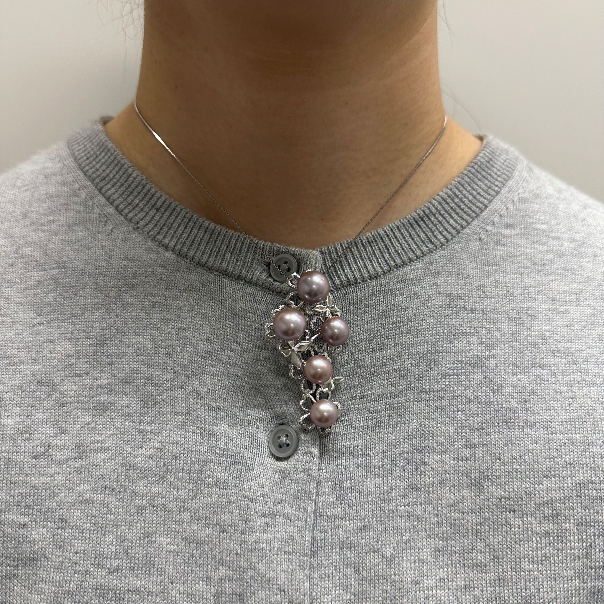 パール シルバーブローチ兼ペンダントトップ(淡水真珠/9mm・10mm/ピンクパープル系/フラワーモチーフ/6月誕生石)《25V01507》