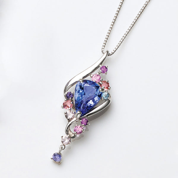 STELLA ルーセントムーン (プラチナ) 未使用！！ タンザナイト/マルチカラー プラチナネックレス(ペアシェイプ/12月