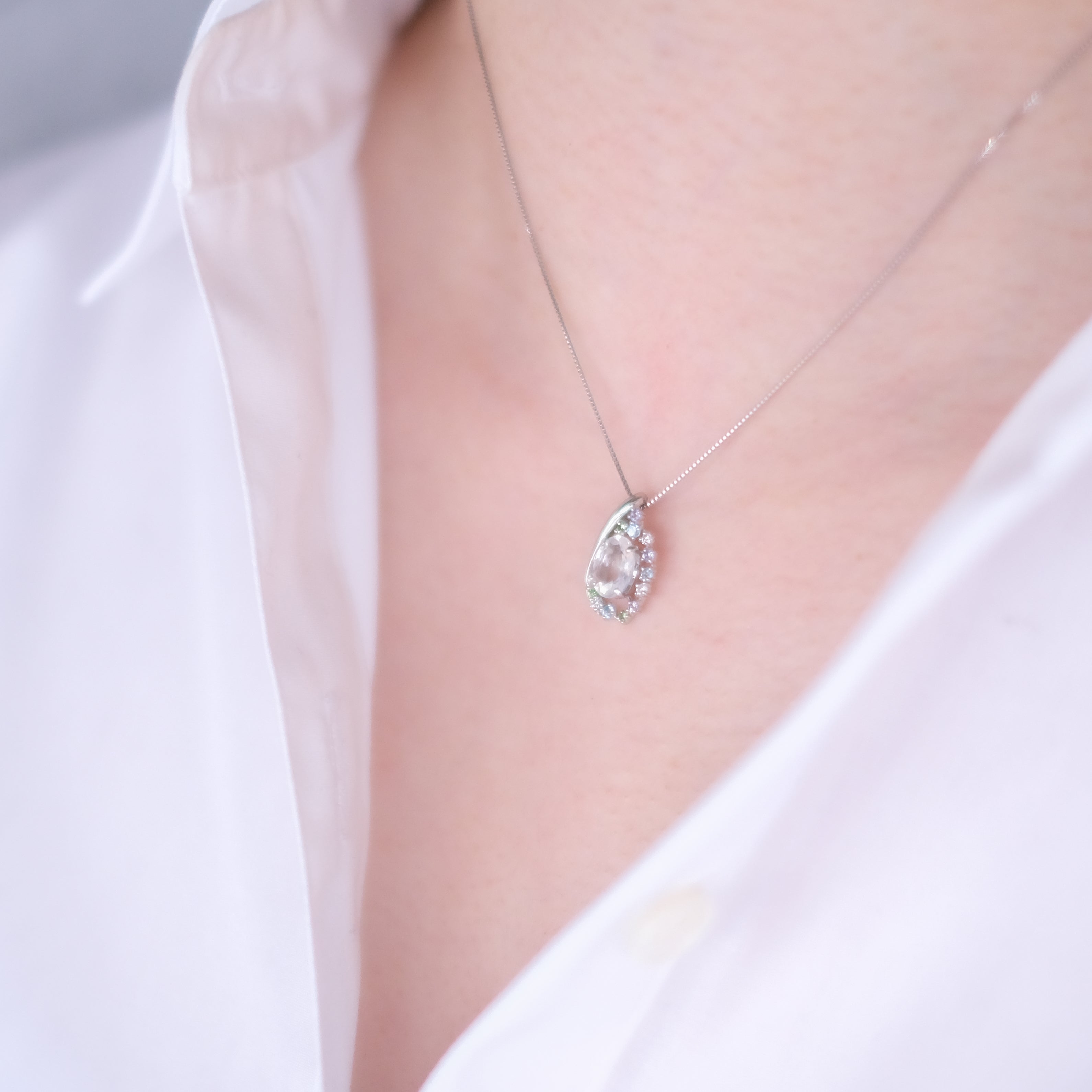 【限定3点】アンデシンラブラドライト/マルチカラー プラチナネックレス《25V01702》