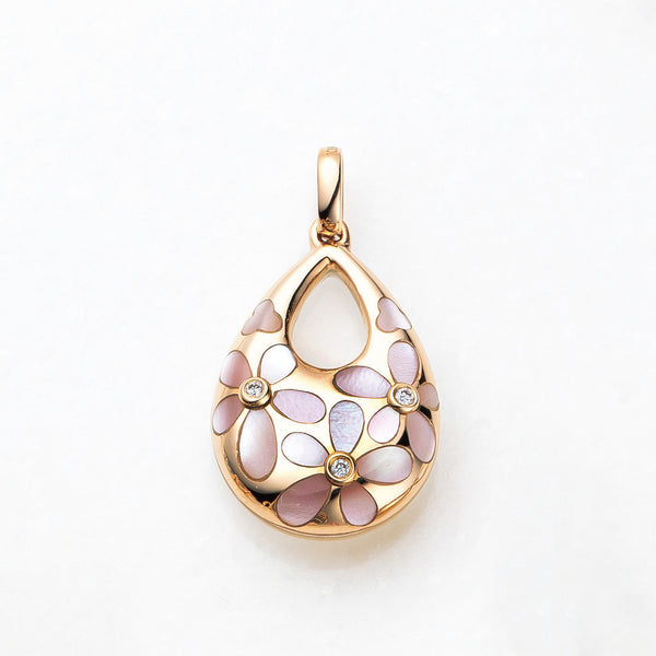 限定6点】シェル/ダイヤモンド K18ペンダント(フラワーモチーフ