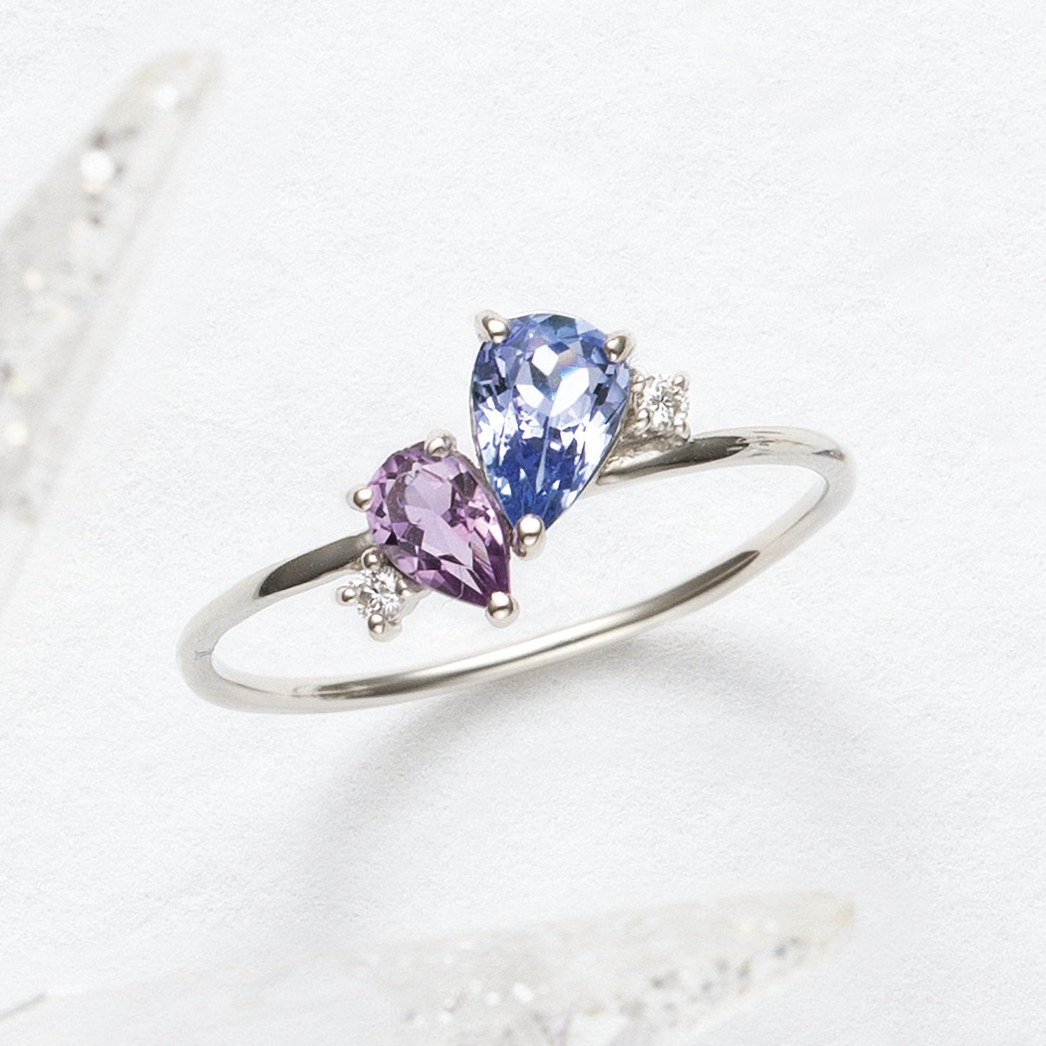タンザナイト/アメシスト プラチナリング(ペアシェイプ)《25V02203