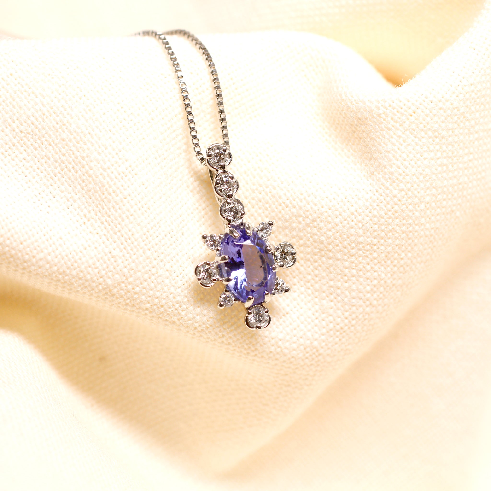 タンザナイト/ダイヤモンド プラチナネックレス(ミル打ち風/12月誕生石)《25V02211》