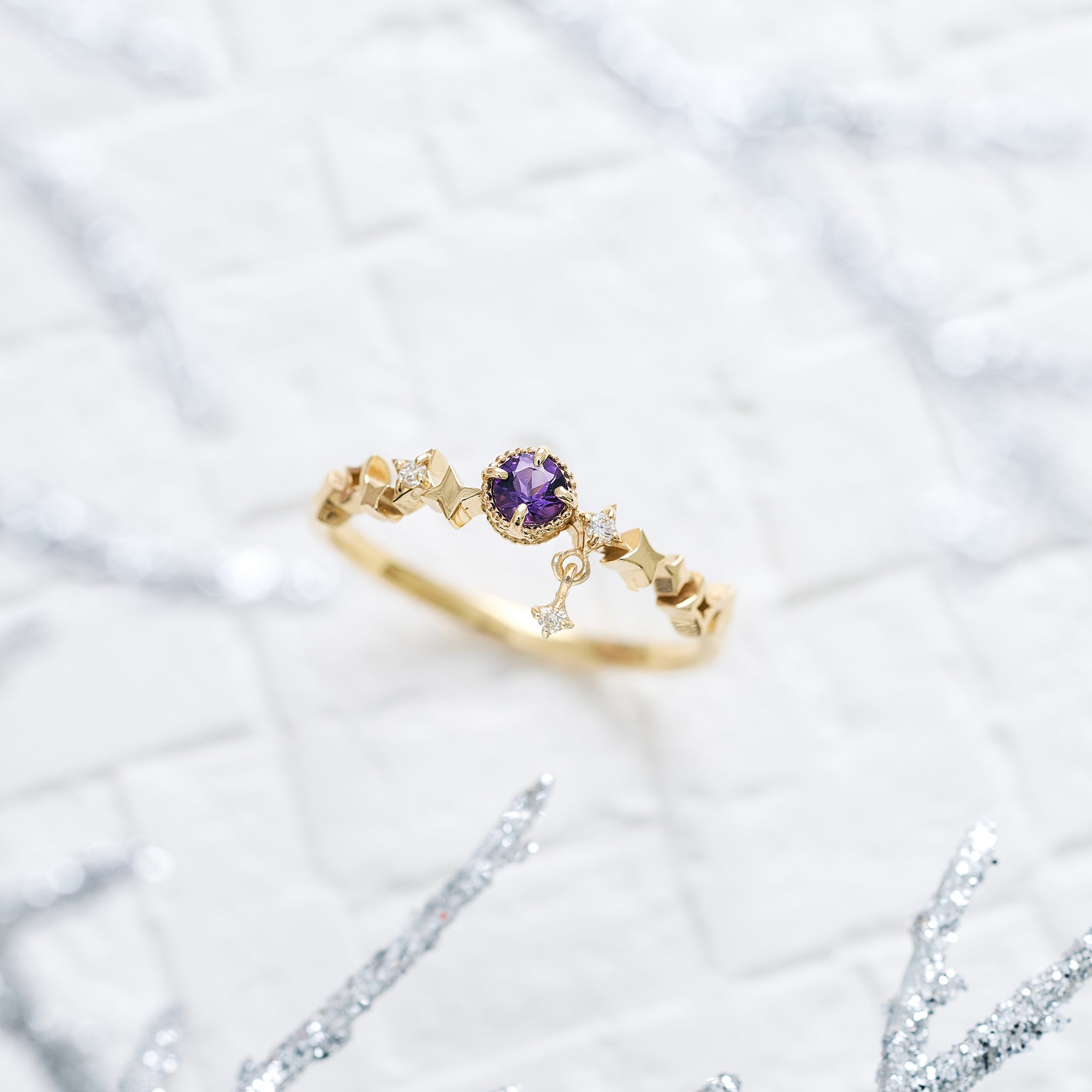 アメシスト/ダイヤモンド K10リング(星モチーフ/2月誕生石)《25V02307》