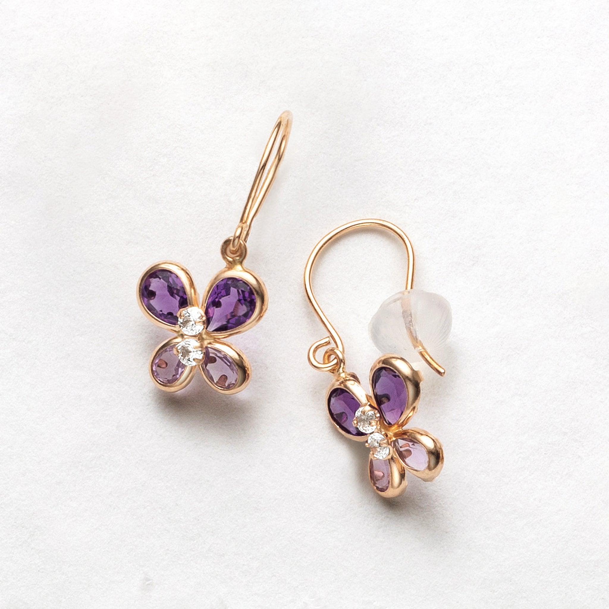 アメシスト/ホワイトトパーズ K10ピアス(蝶モチーフ/2月誕生石)《25V02308》