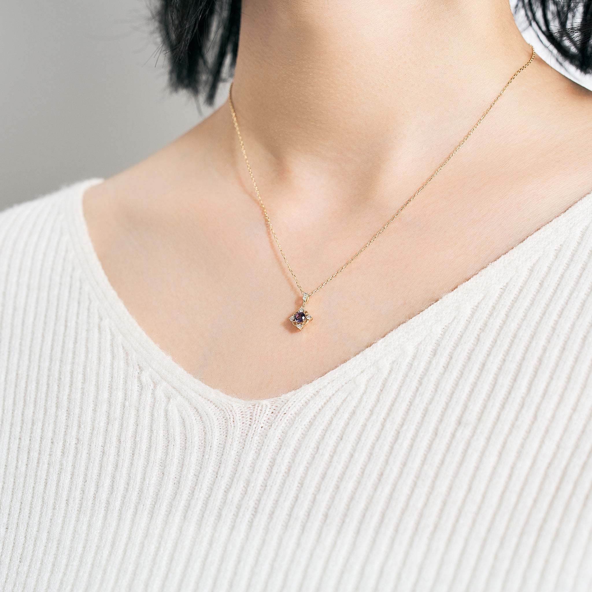 アメシスト/ダイヤモンド K10ネックレス(2月誕生石)《25V02310》