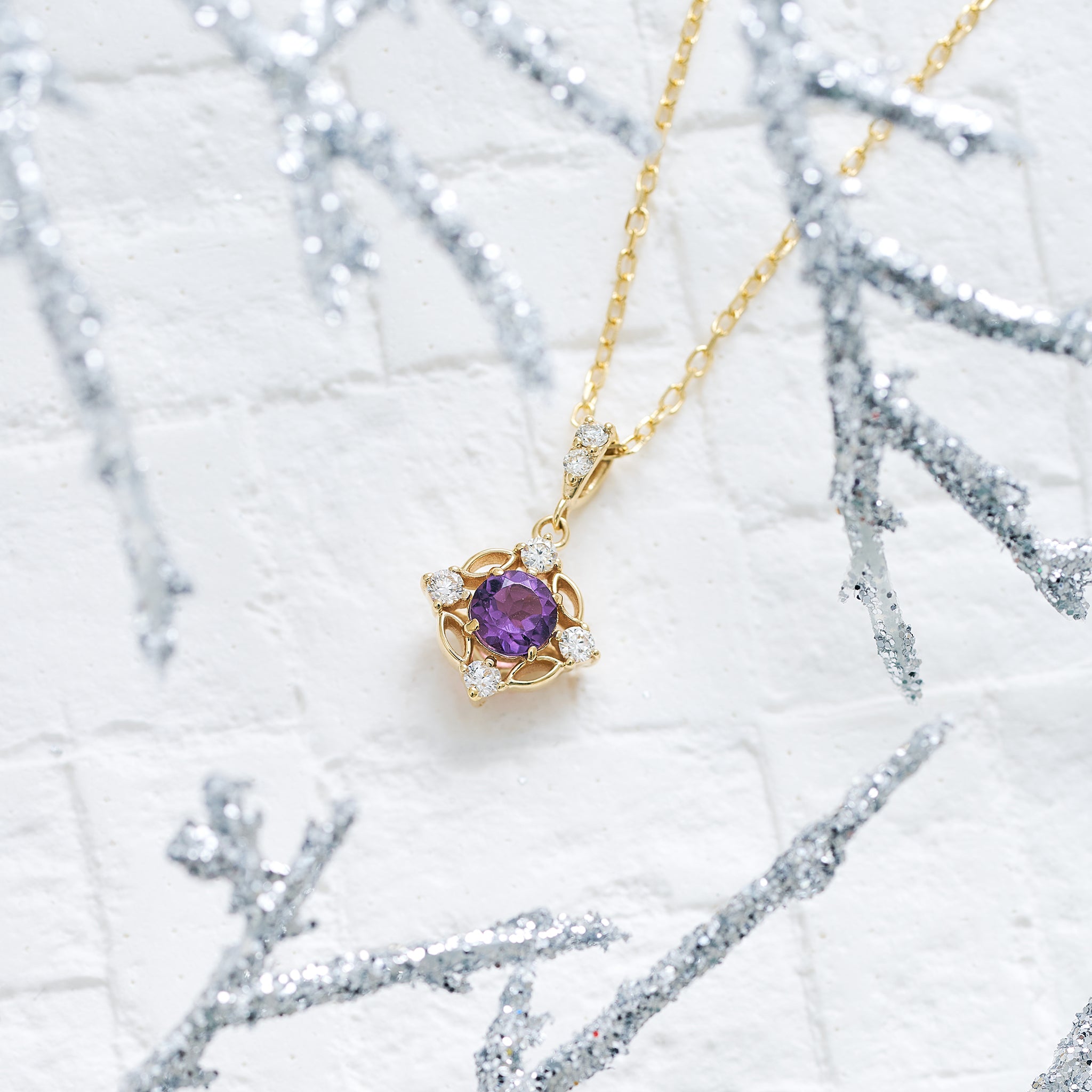 アメシスト/ダイヤモンド K10ネックレス(2月誕生石)《25V02310》