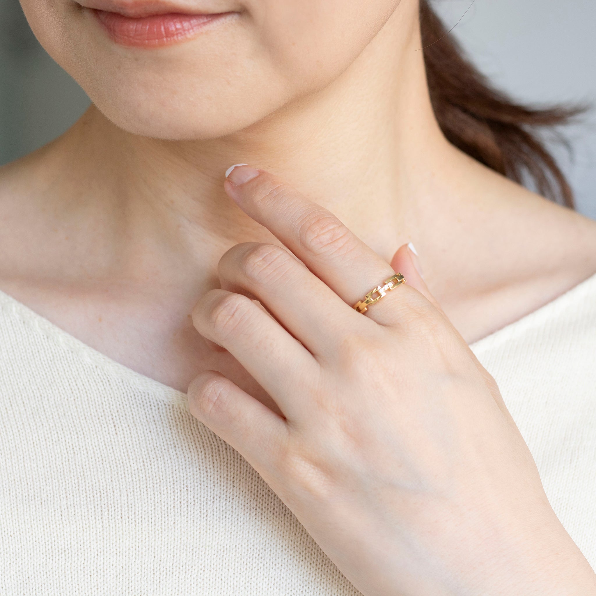 ダイヤモンド K18リング(チェーンモチーフ/4月誕生石)《25V02606