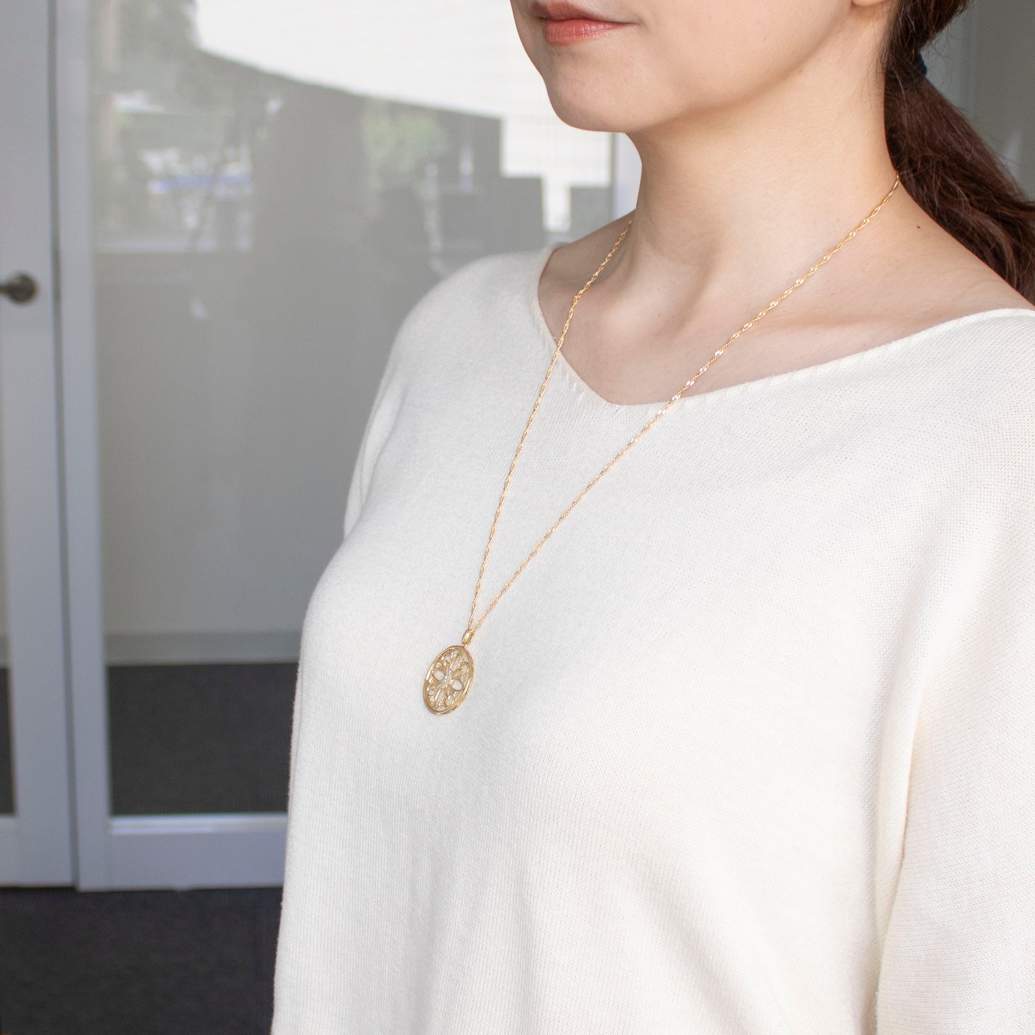 ダイヤモンド K18ネックレス(ロング/60cm/4月誕生石/鑑別書付)《25V02611》