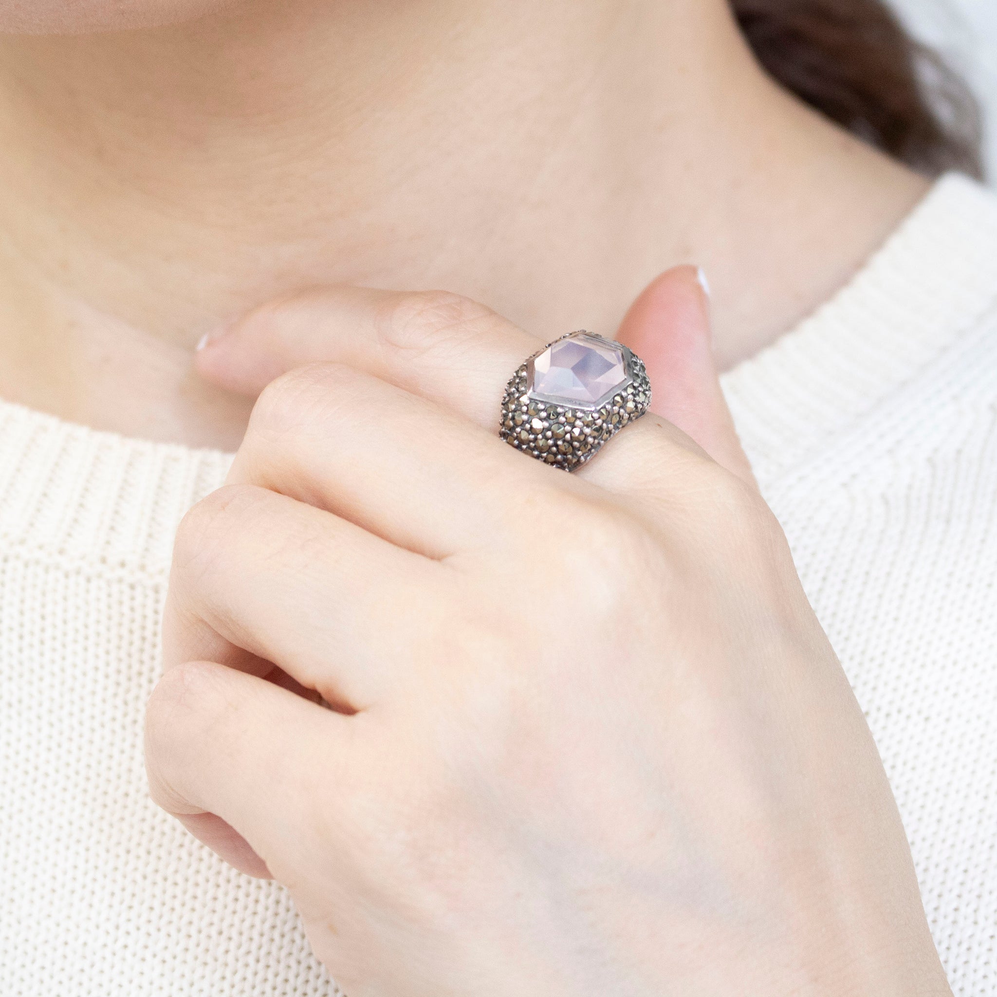 ローズクォーツ/マルカジット シルバーリング(2.8カラット)《25V02702》