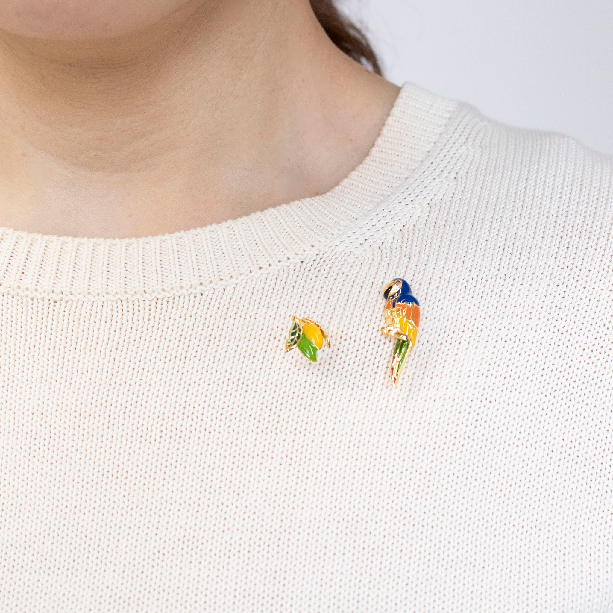 エナメル/マルカジット シルバーブローチ(/2点セット/オウム/マンゴーモチーフ)《25V02704》