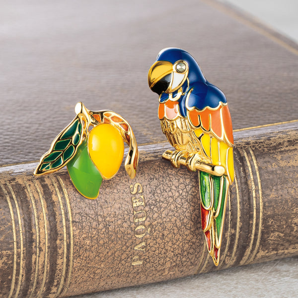 エナメル/マルカジット シルバーブローチ(/2点セット/オウム/マンゴー