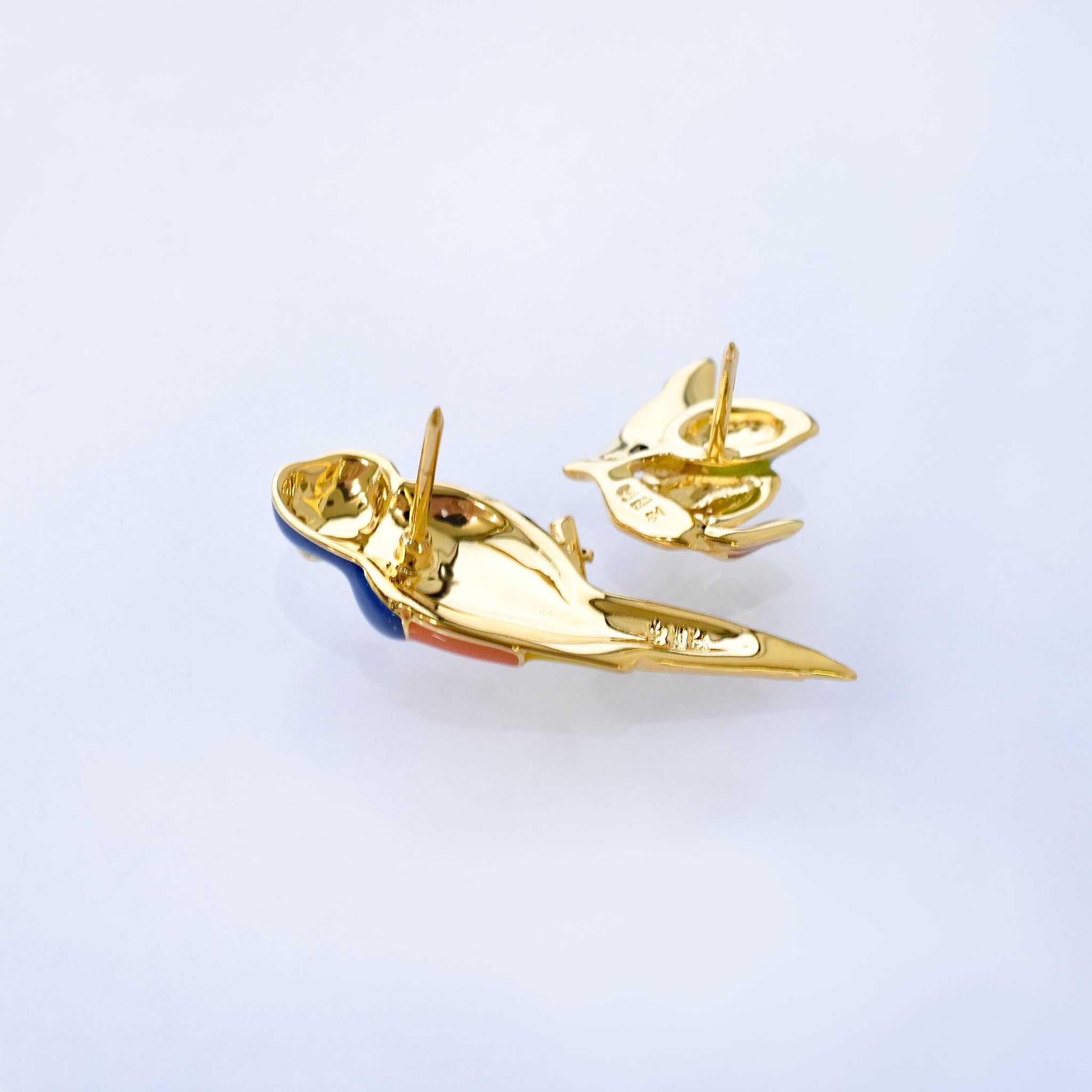 エナメル/マルカジット シルバーブローチ(/2点セット/オウム/マンゴーモチーフ)《25V02704》