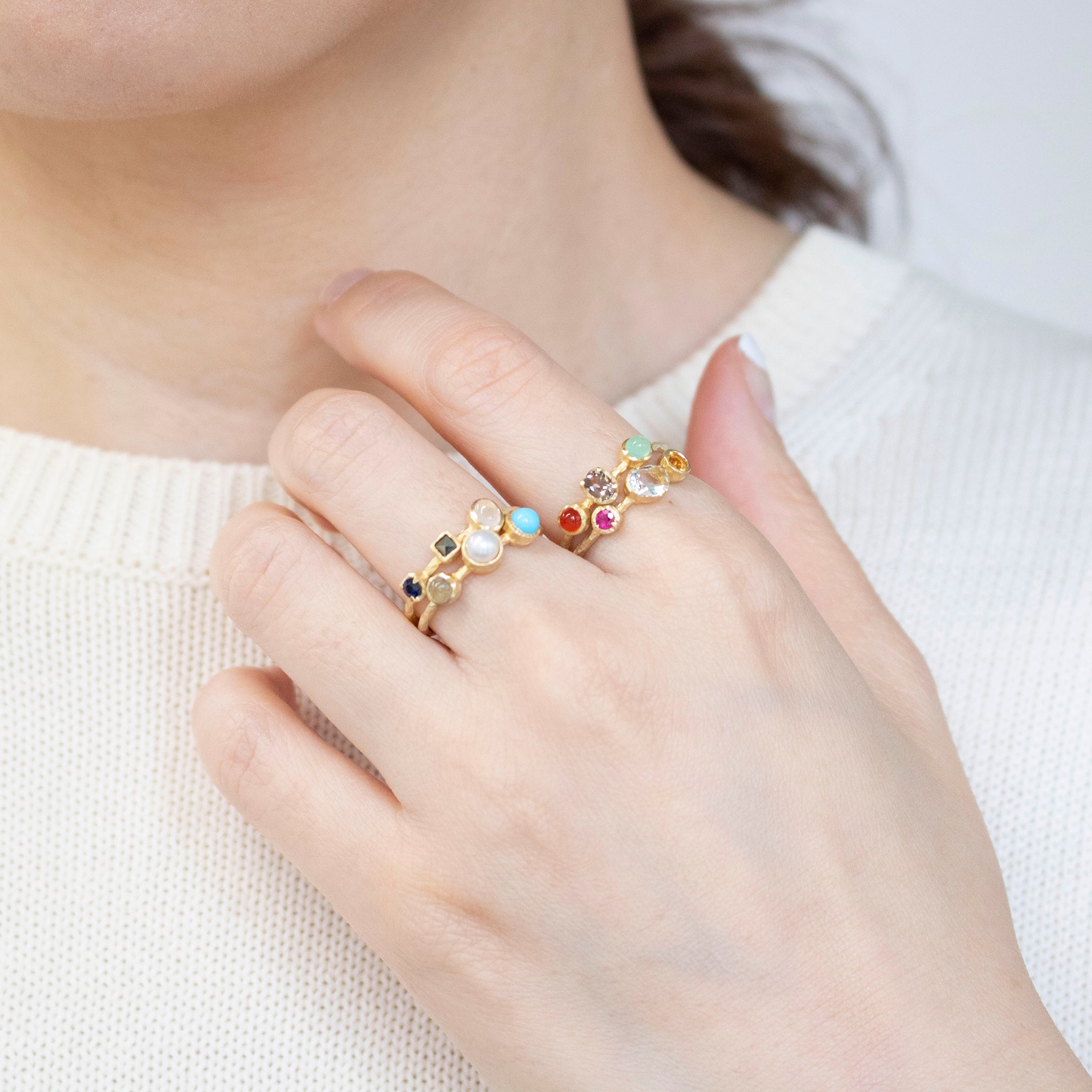 パール/マルチカラー シルバーリング(淡水真珠/4本セット)《25V02706》