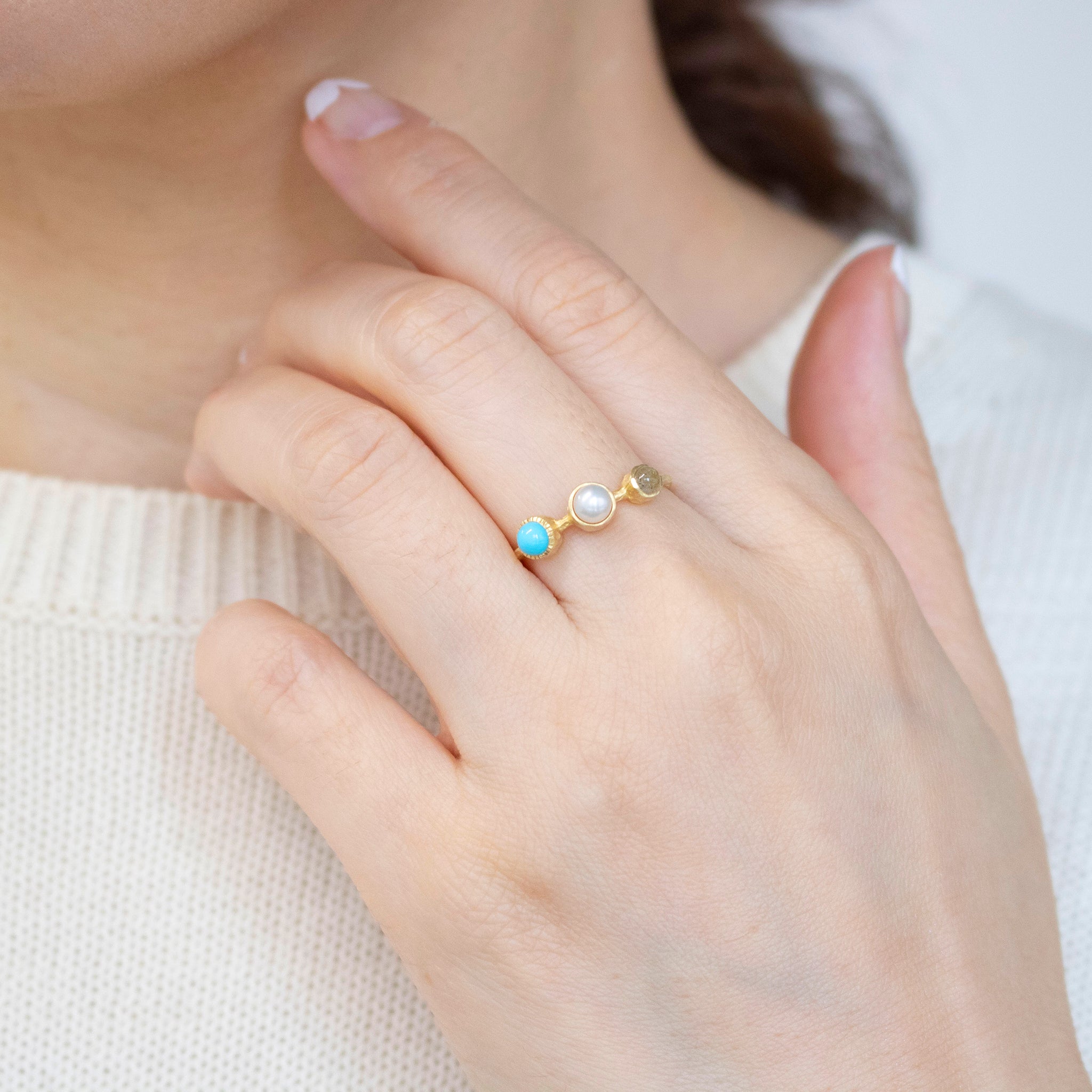 パール/マルチカラー シルバーリング(淡水真珠/4本セット)《25V02706》