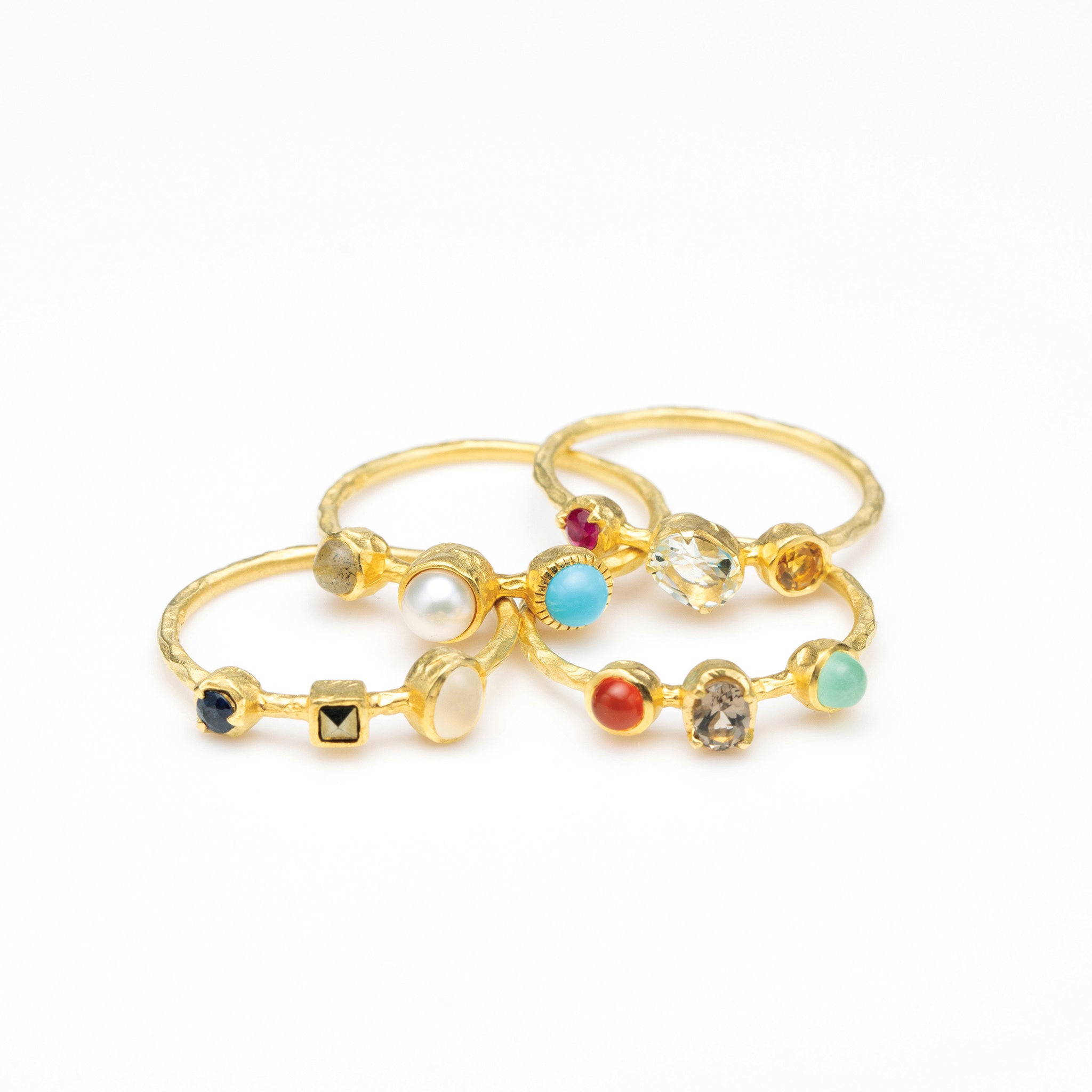 パール/マルチカラー シルバーリング(淡水真珠/4本セット)《25V02706》